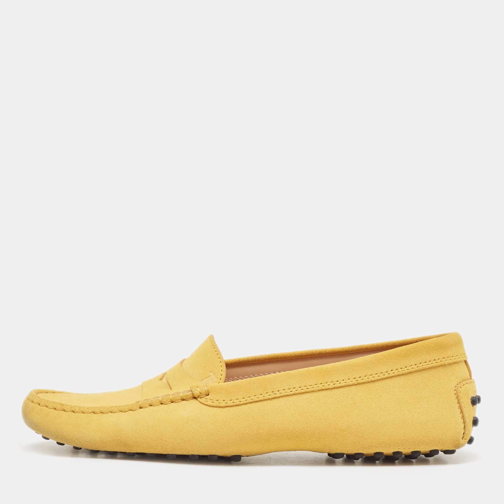 Tod's Yellow Suede Driving Loafers Size 39