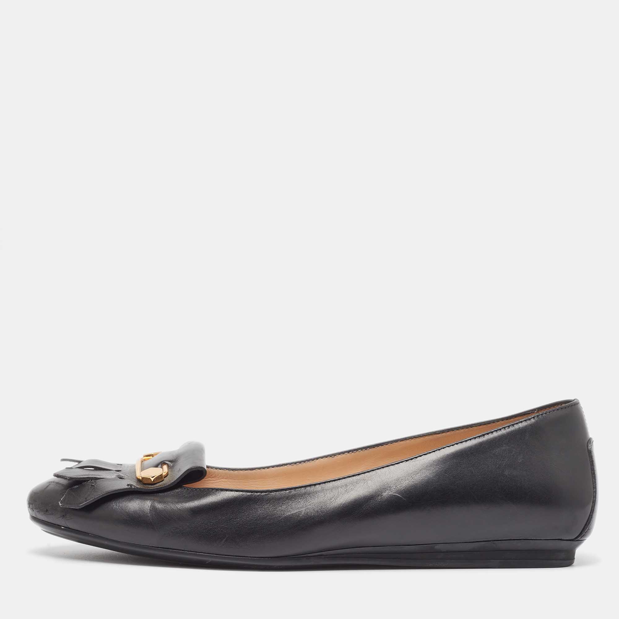 Pre Owned Tod's Black Leather Slip On Loafers Size 40.5