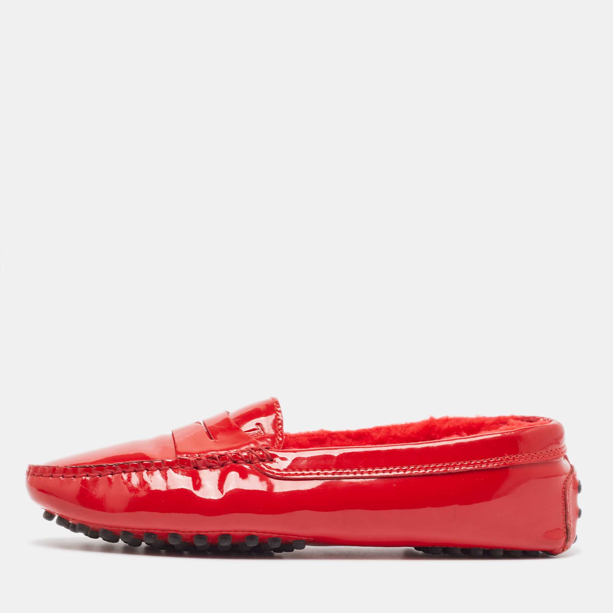 Tod's Red Patent Leather Penny Loafers Size 37
