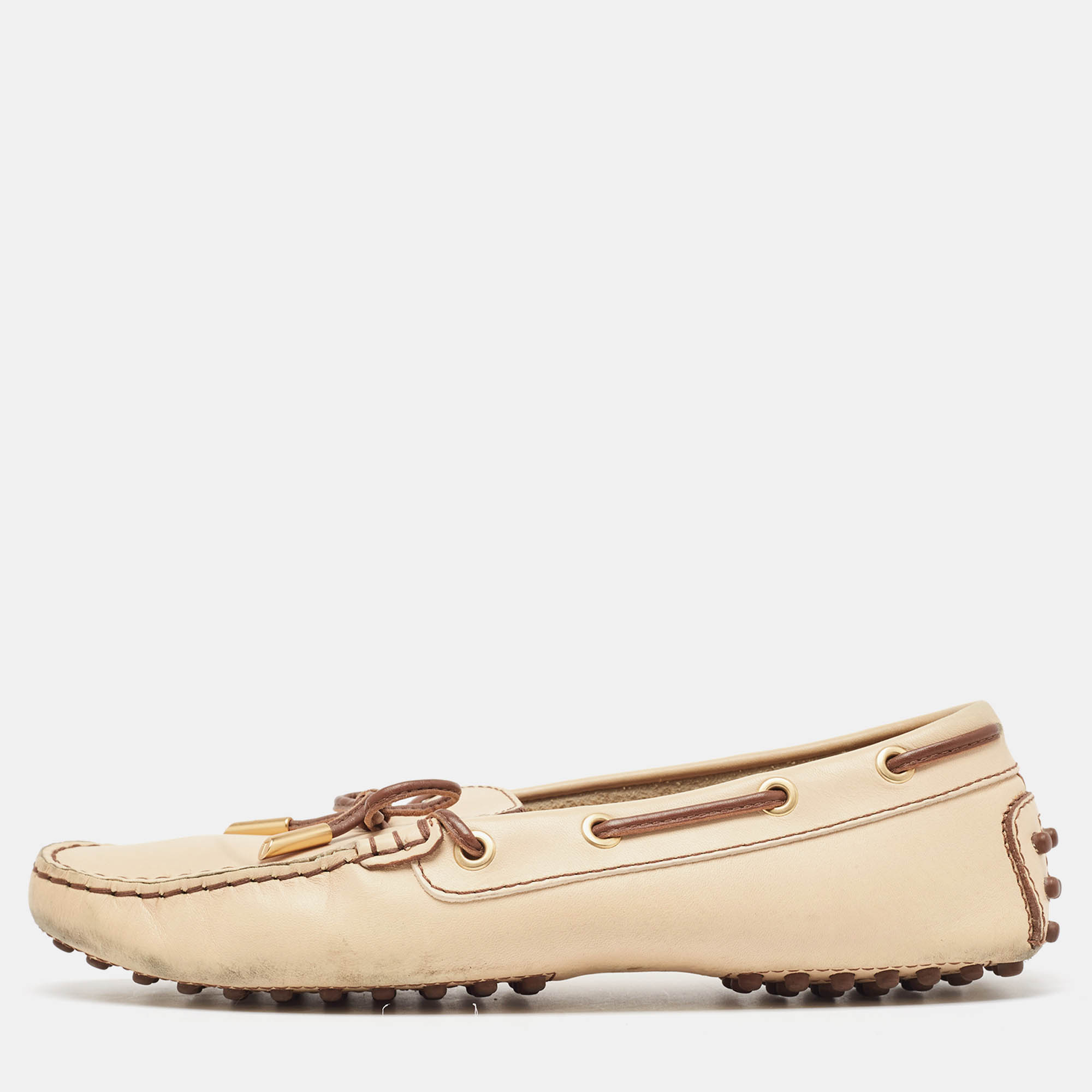 Pre Owned حذاء لوفرز تودز غومينو جلد بني فاتح مقاس 37