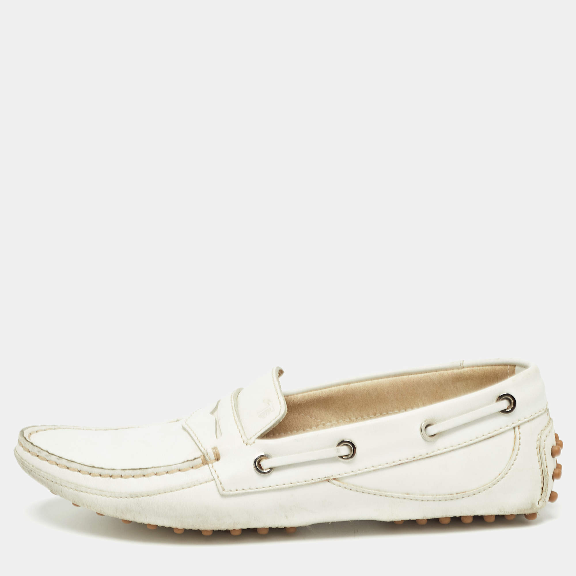 Pre Owned Tod's White Leather Penny Loafers Size 38