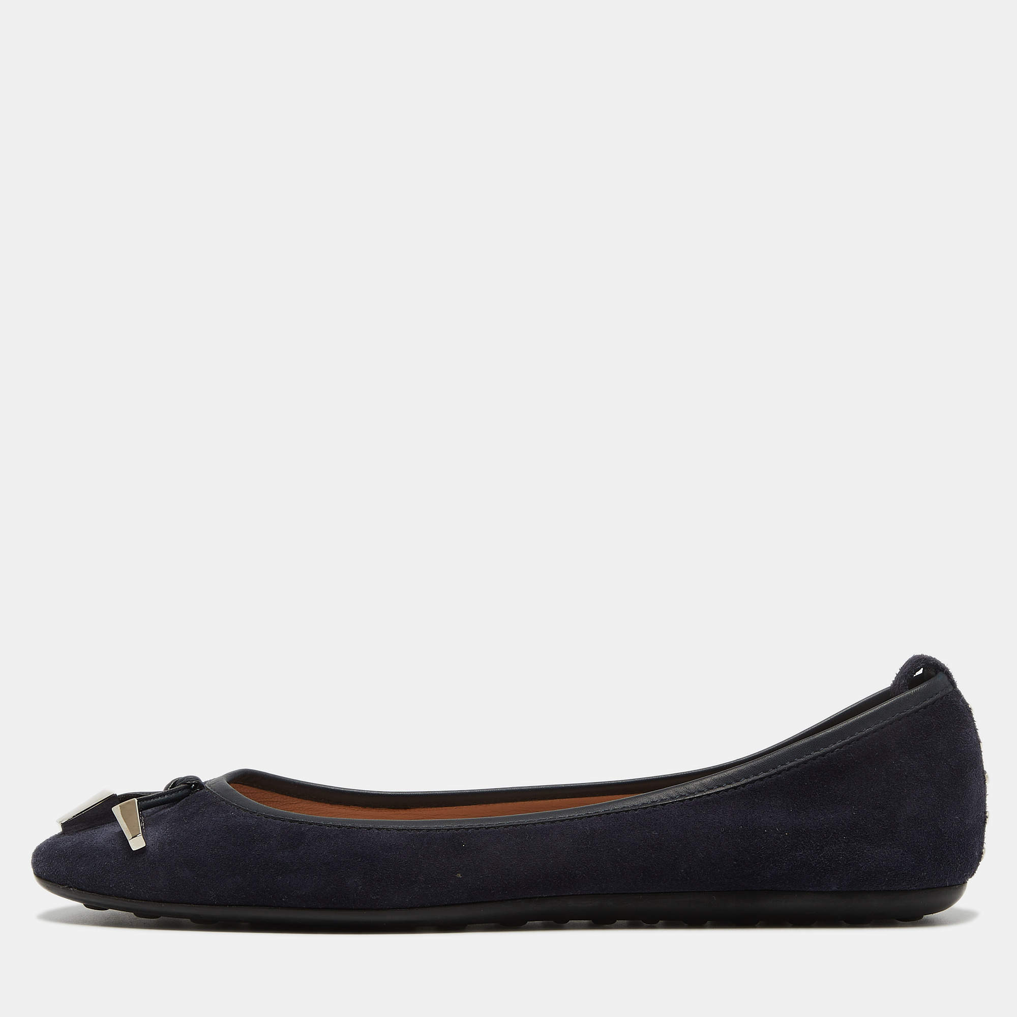 Tod's Navy Blue Suede Studded Ballet Flats Size 37.5