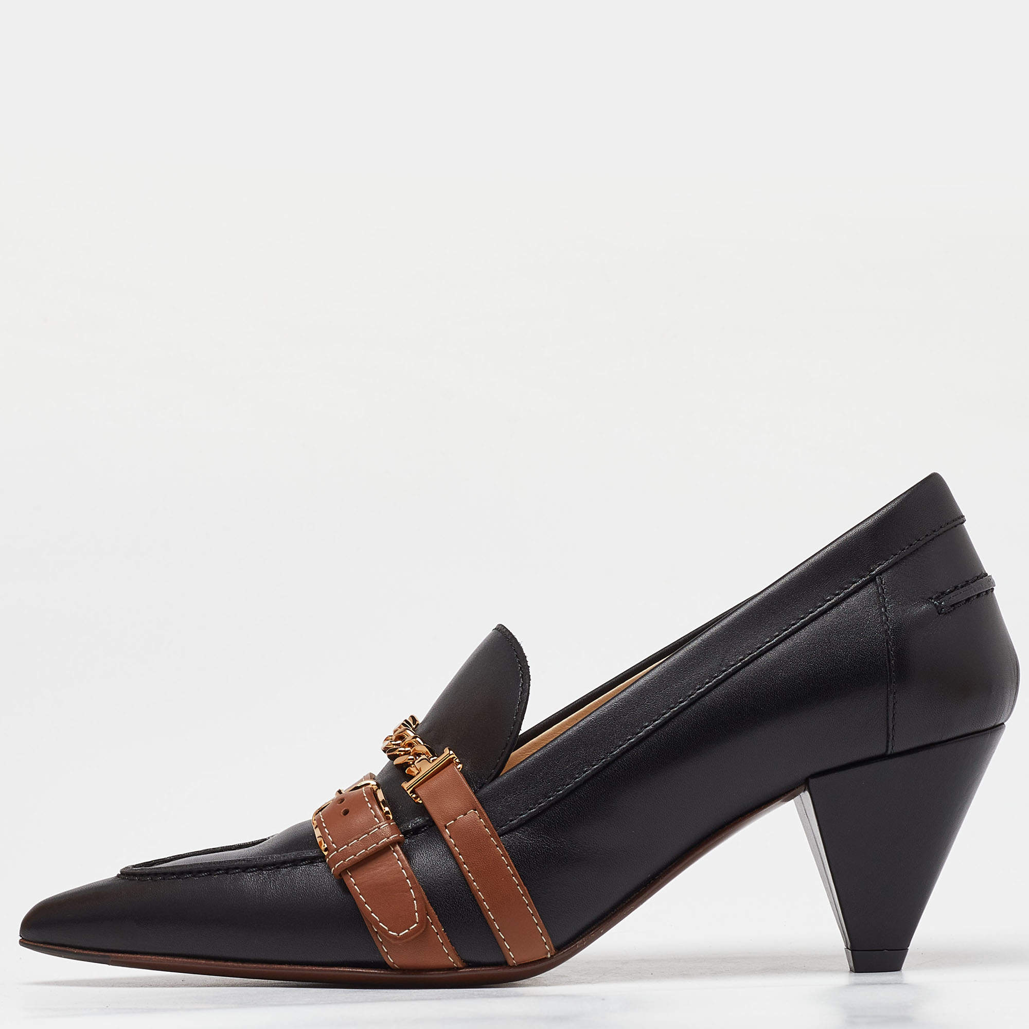 Pre Owned حذاء كعب عالى لوفرز تودز بينى مقدمة مدببة جلد أسود 36