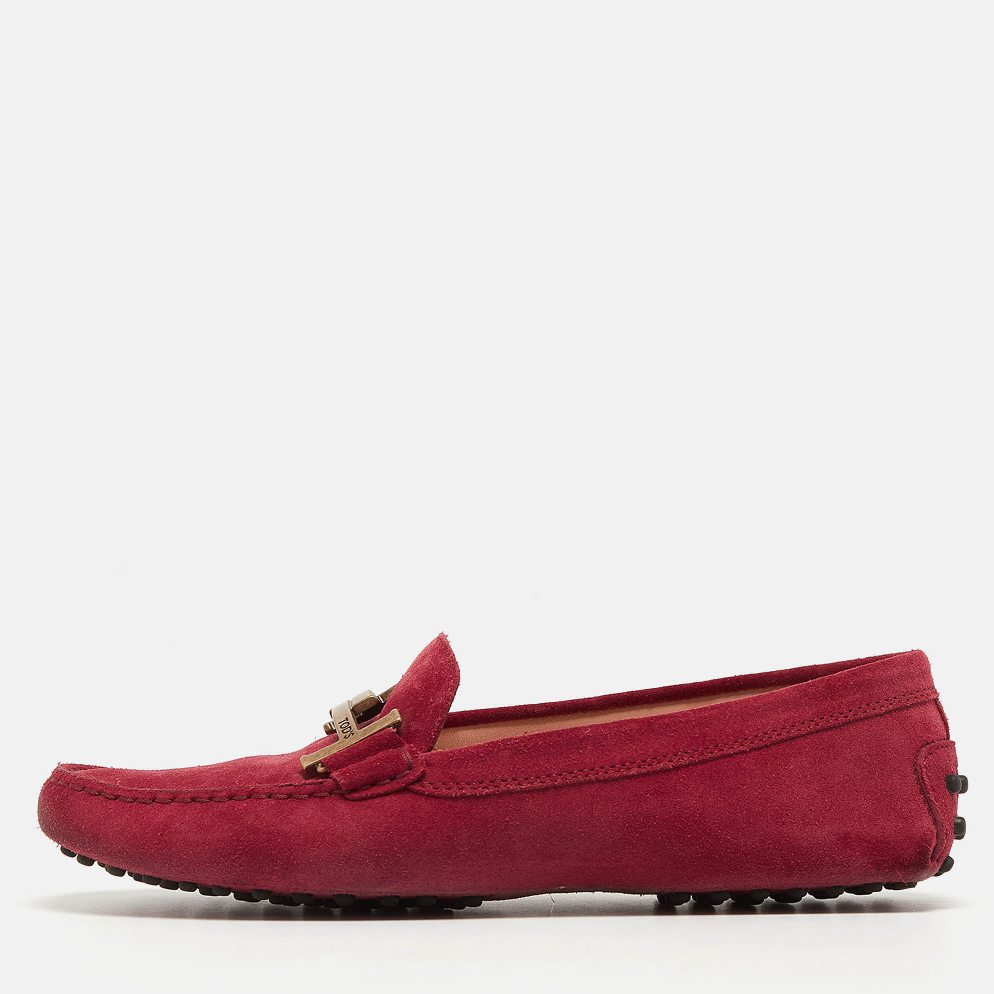 Tod's Pink Suede Double T Buckle Loafers Size 39