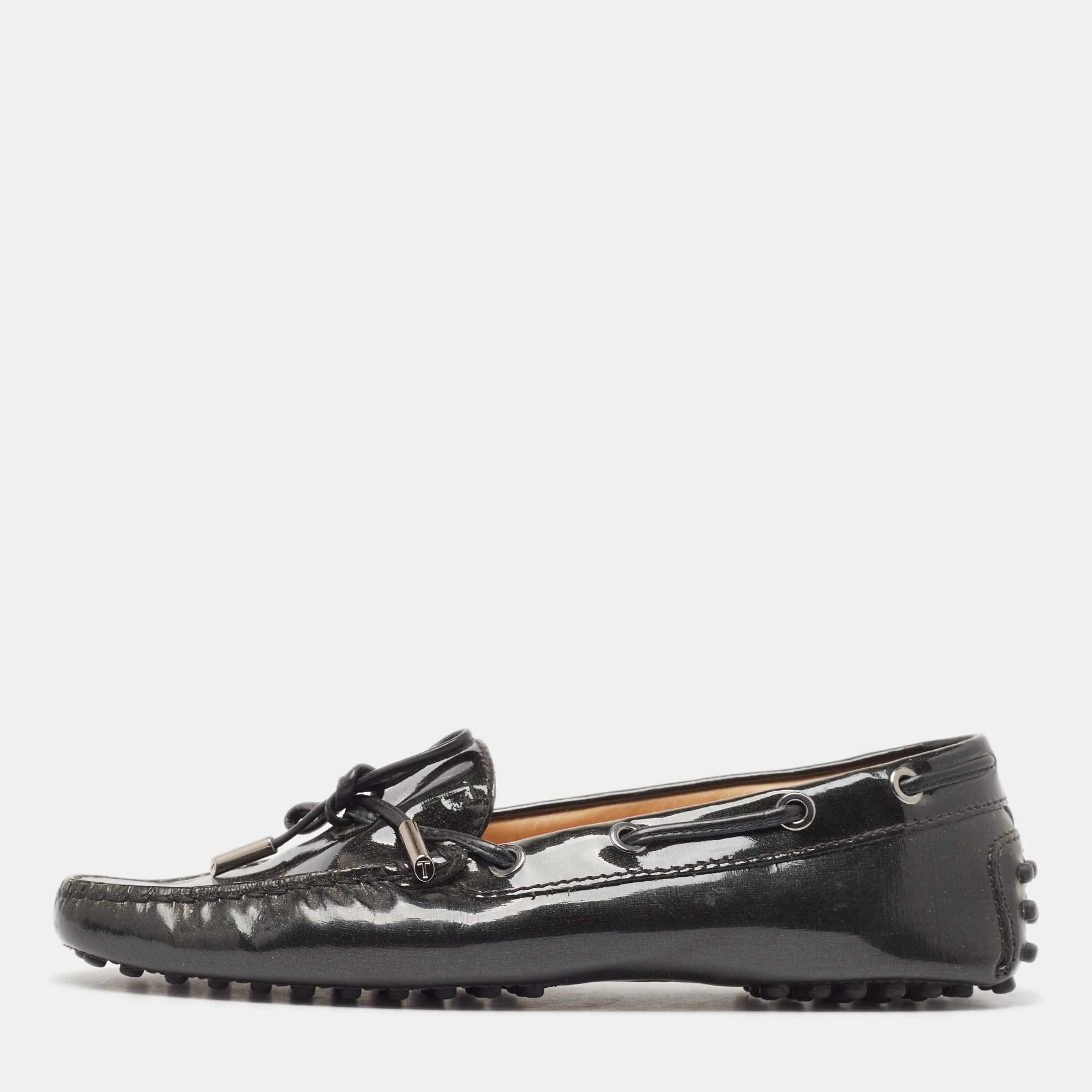 Tod's Black Patent Leather Bow Loafers Size 36.5
