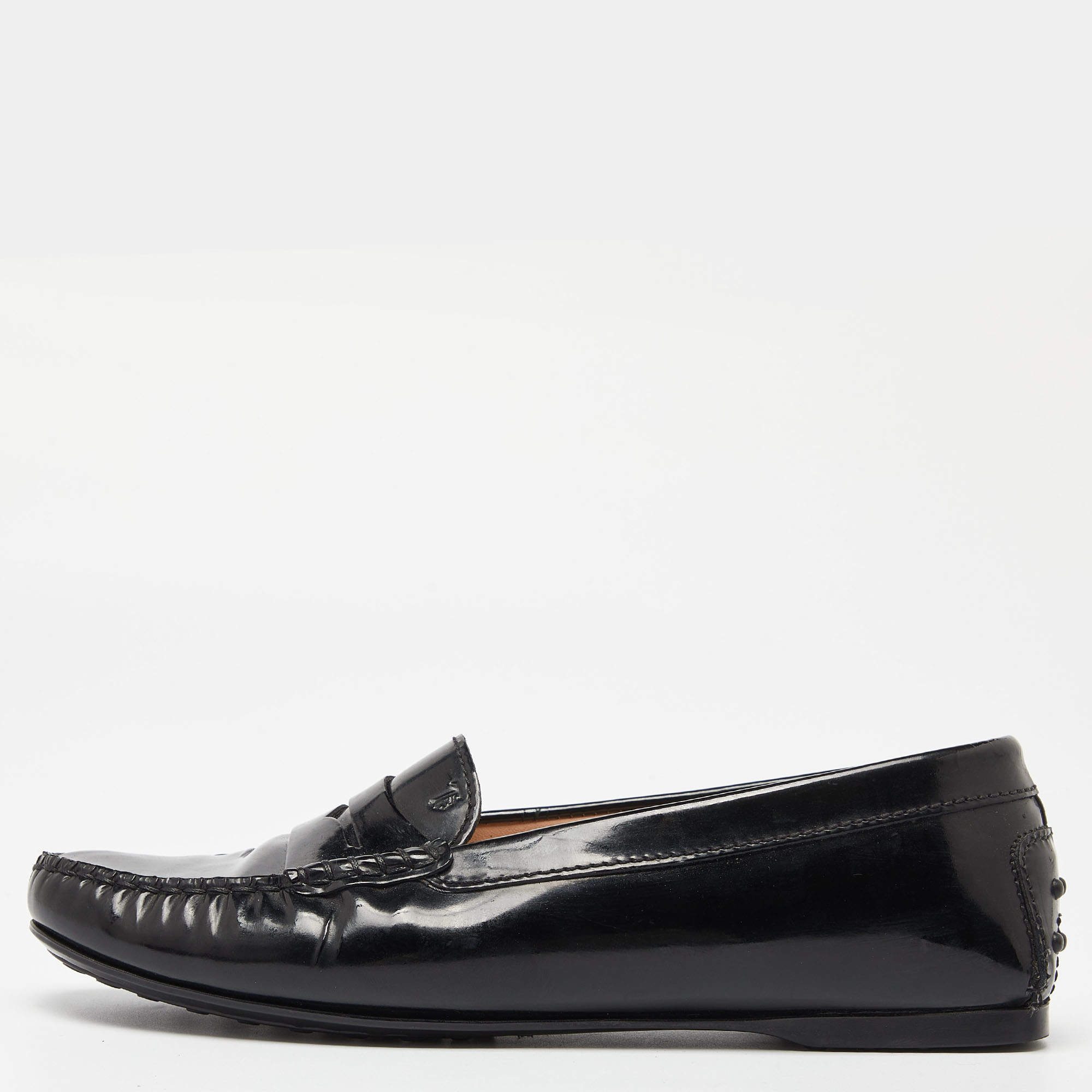 Tod's Black Patent Leather Penny Slip On Loafers Size 37