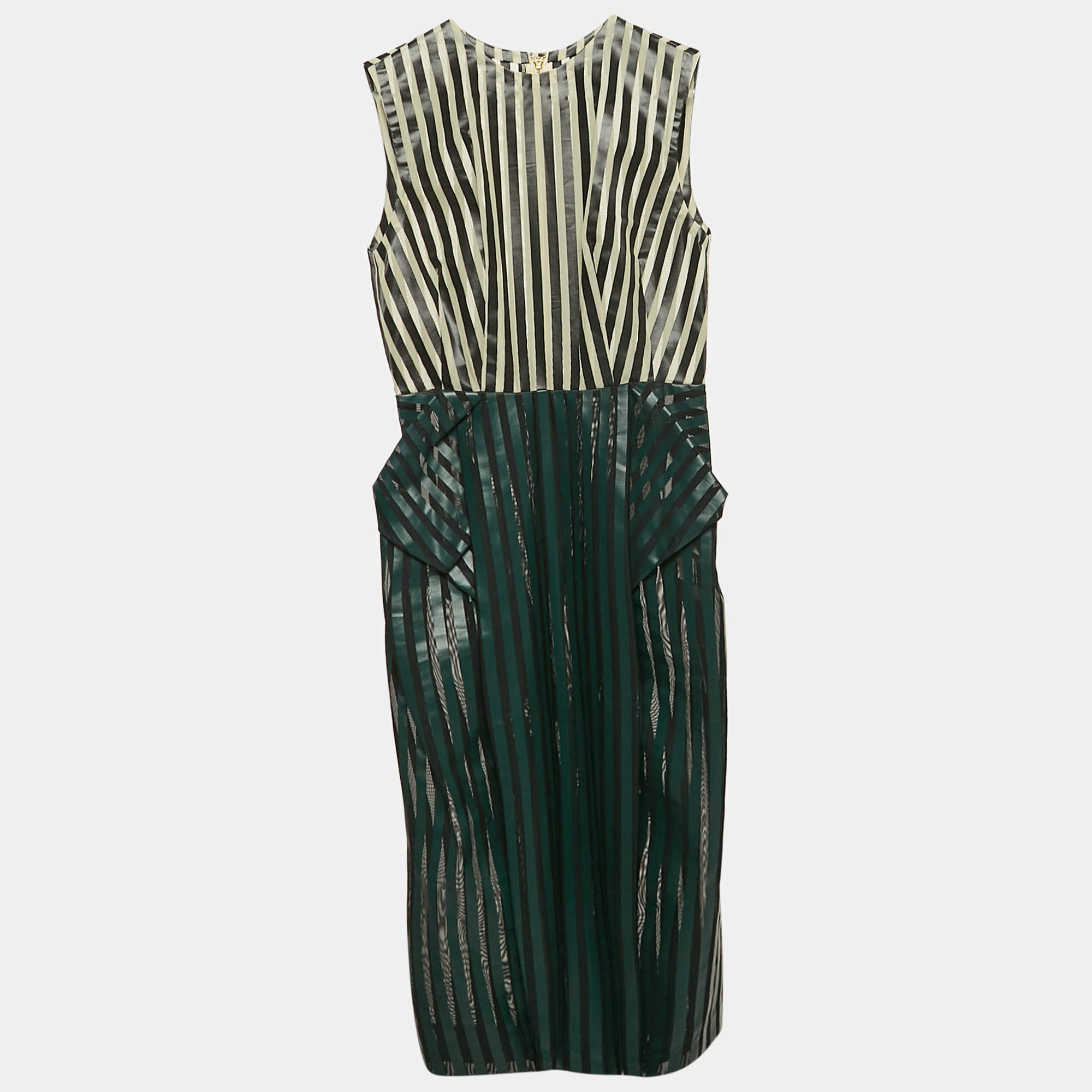 Toga Archives Green Stripe Print Tulle Draped Short Dress S