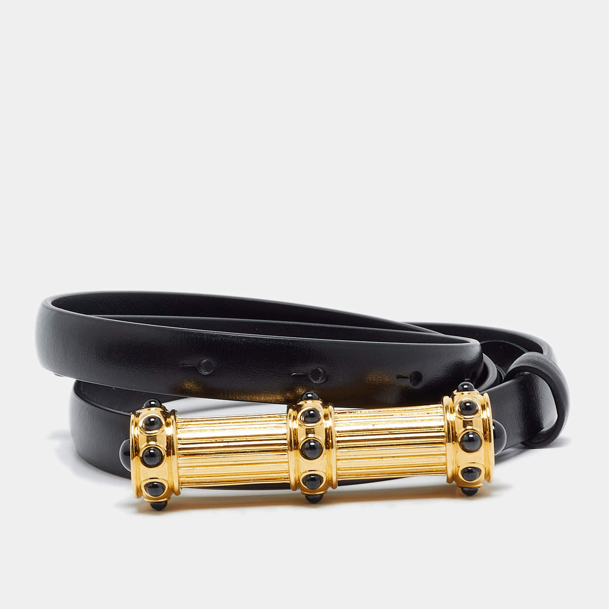 Pre Owned Tom Ford Cabochon 75 CM Buckle Belt Black Leather