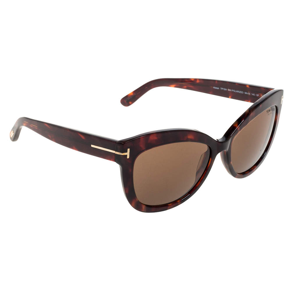 Pre Owned Tom Ford Brown Tortoise Polarized Alistair Cat Eye Sunglasses