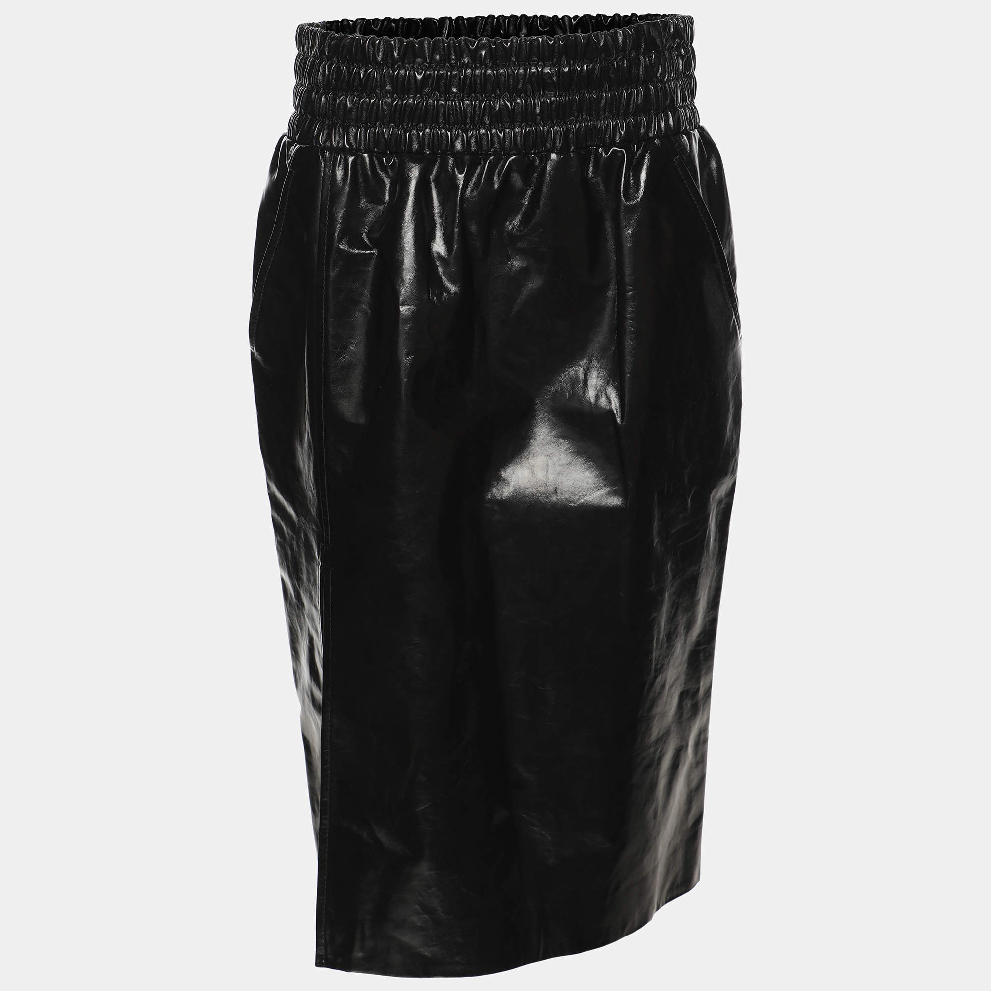 Tom Ford Black Leather Knee Length Skirt S