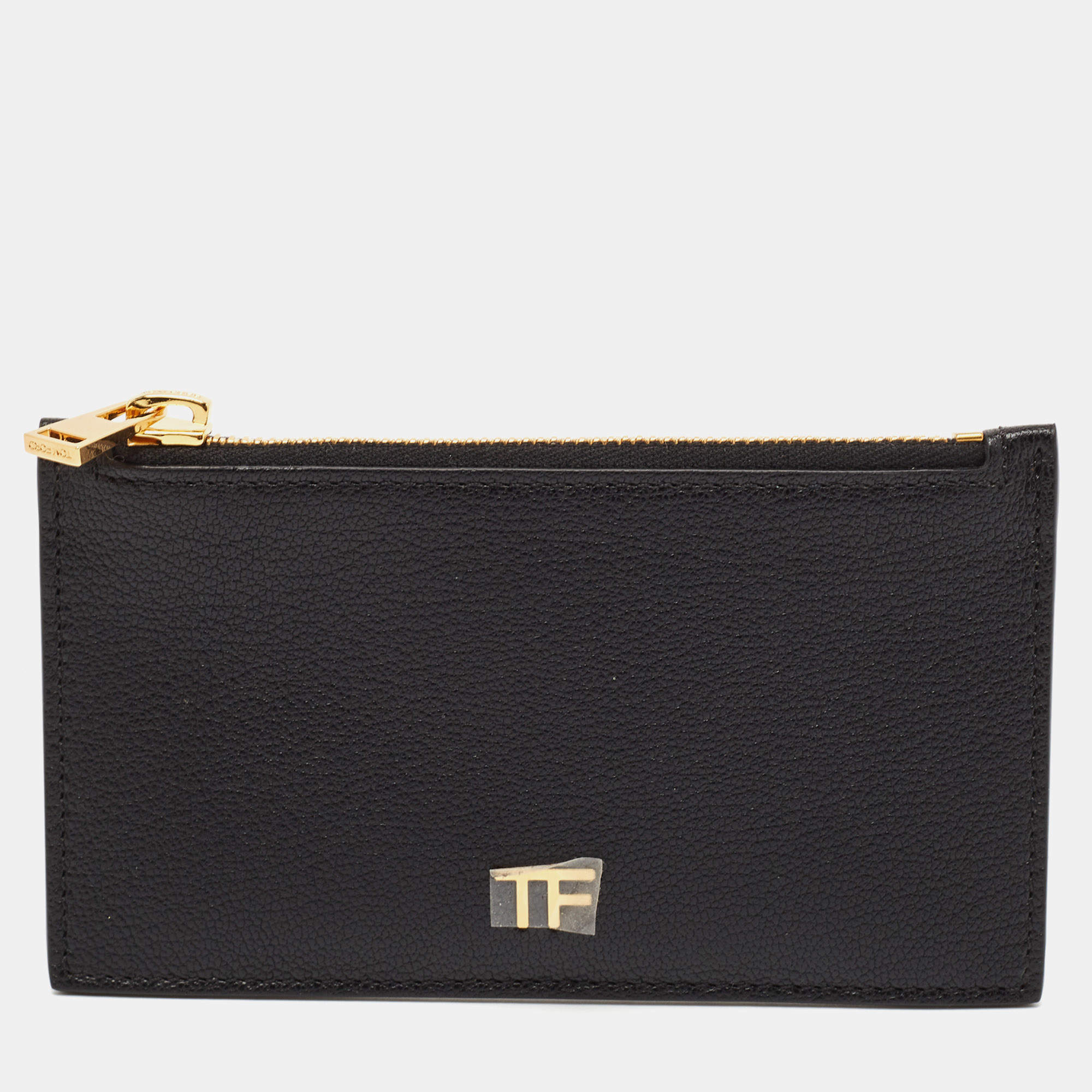 Tom Ford Black Leather Zip Card Holder