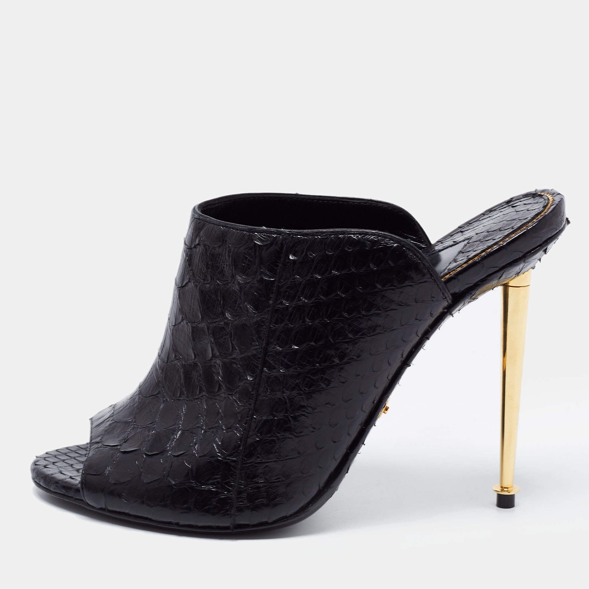 Tom Ford Black Python Open Toe Mules Size 37.5