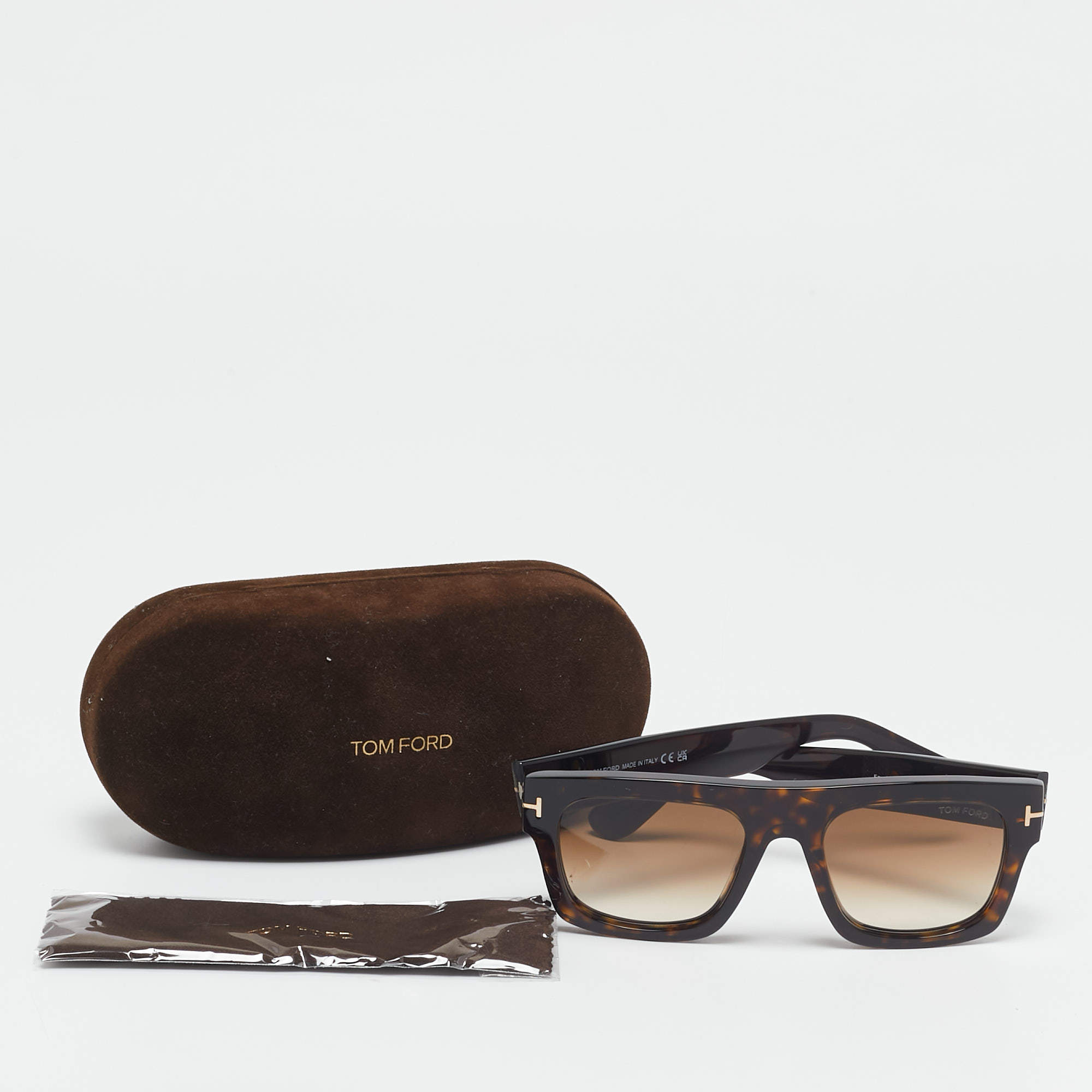Pre Owned Tom Ford Brown Tortoiseshell Effect TF771 Square  Sunglasses