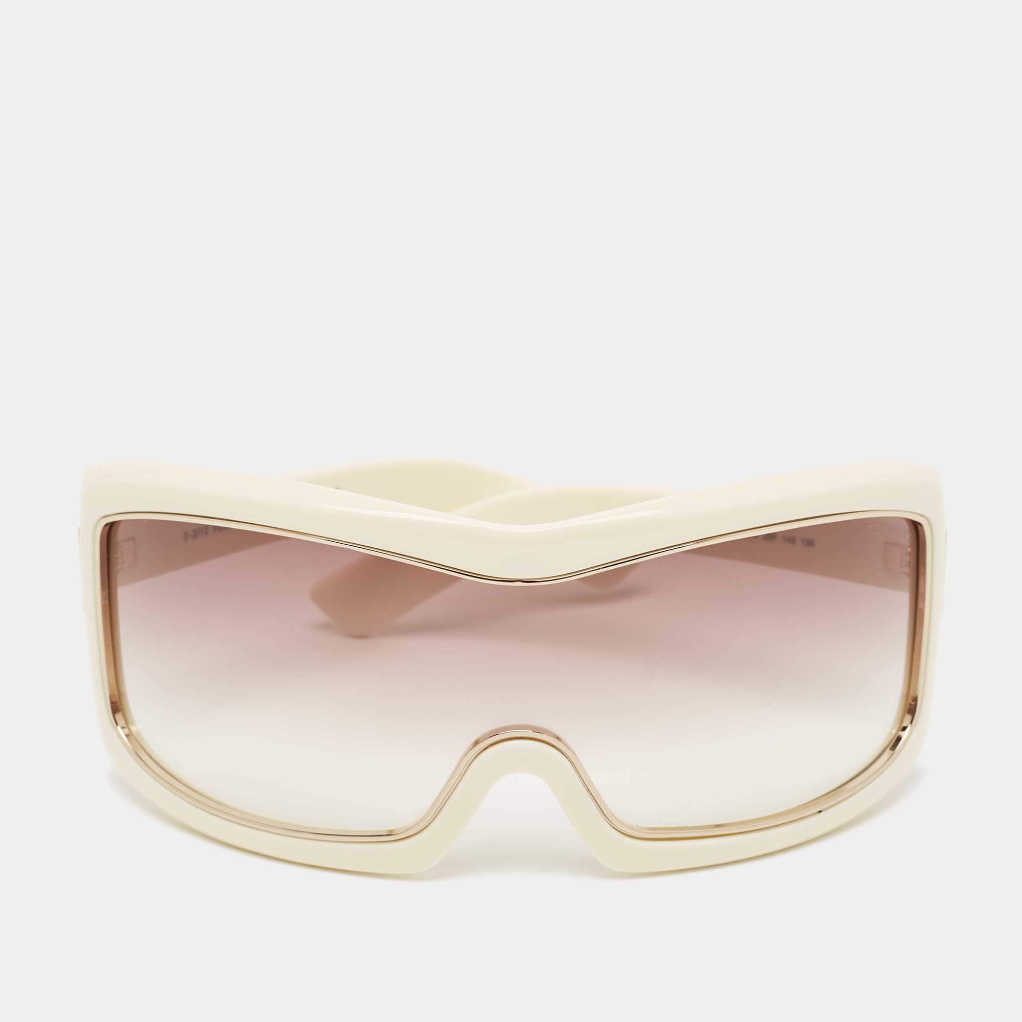 Pre Owned Tom Ford Ivory/Brown Gradient Olga TF305 Shield Sunglasses