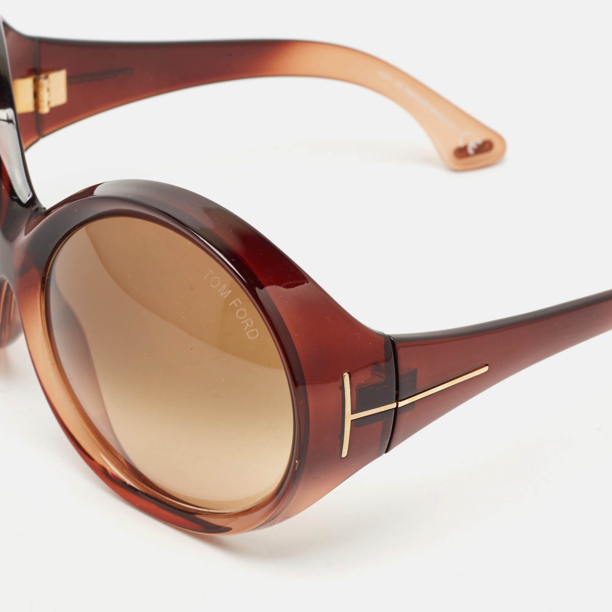 Pre Owned Tom Ford Brown Gradient Ali TF 0221 Round Oversized Sunglasses