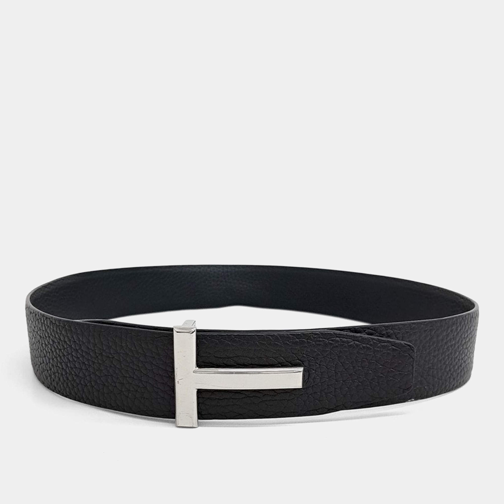 Pre Owned Tom Ford Reversible Black Leather Belt
