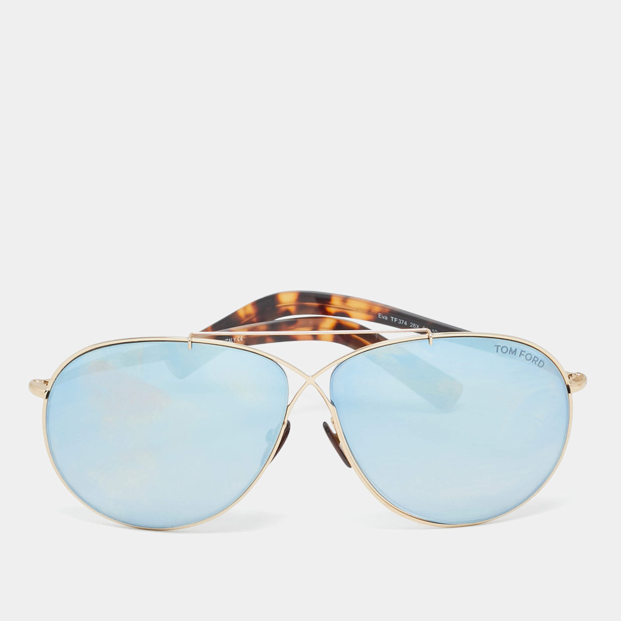 Pre Owned Tom Ford Gold/Tortoise Eva TF374 Mirror Aviator Sunglasses