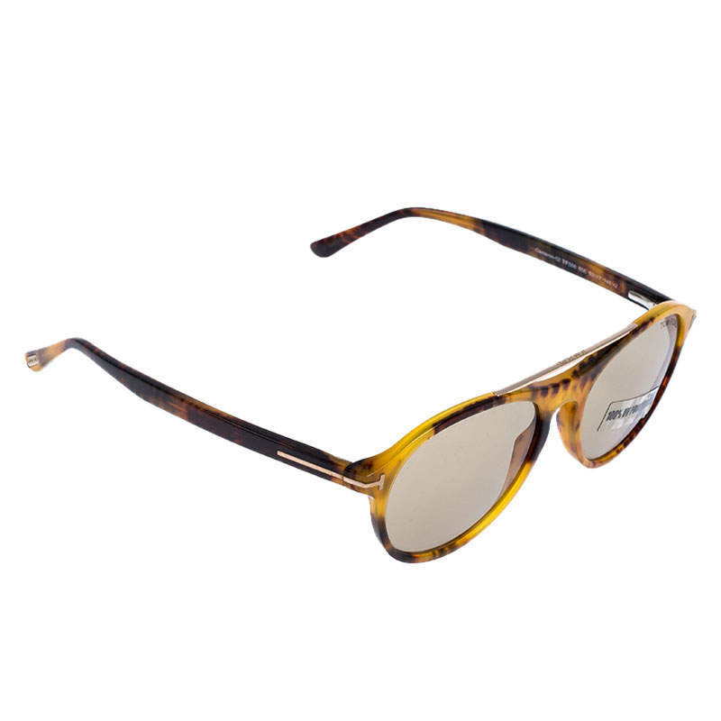 Pre Owned Tom Ford Light Brown Cameron Oval Double Bridge Sunglasses
