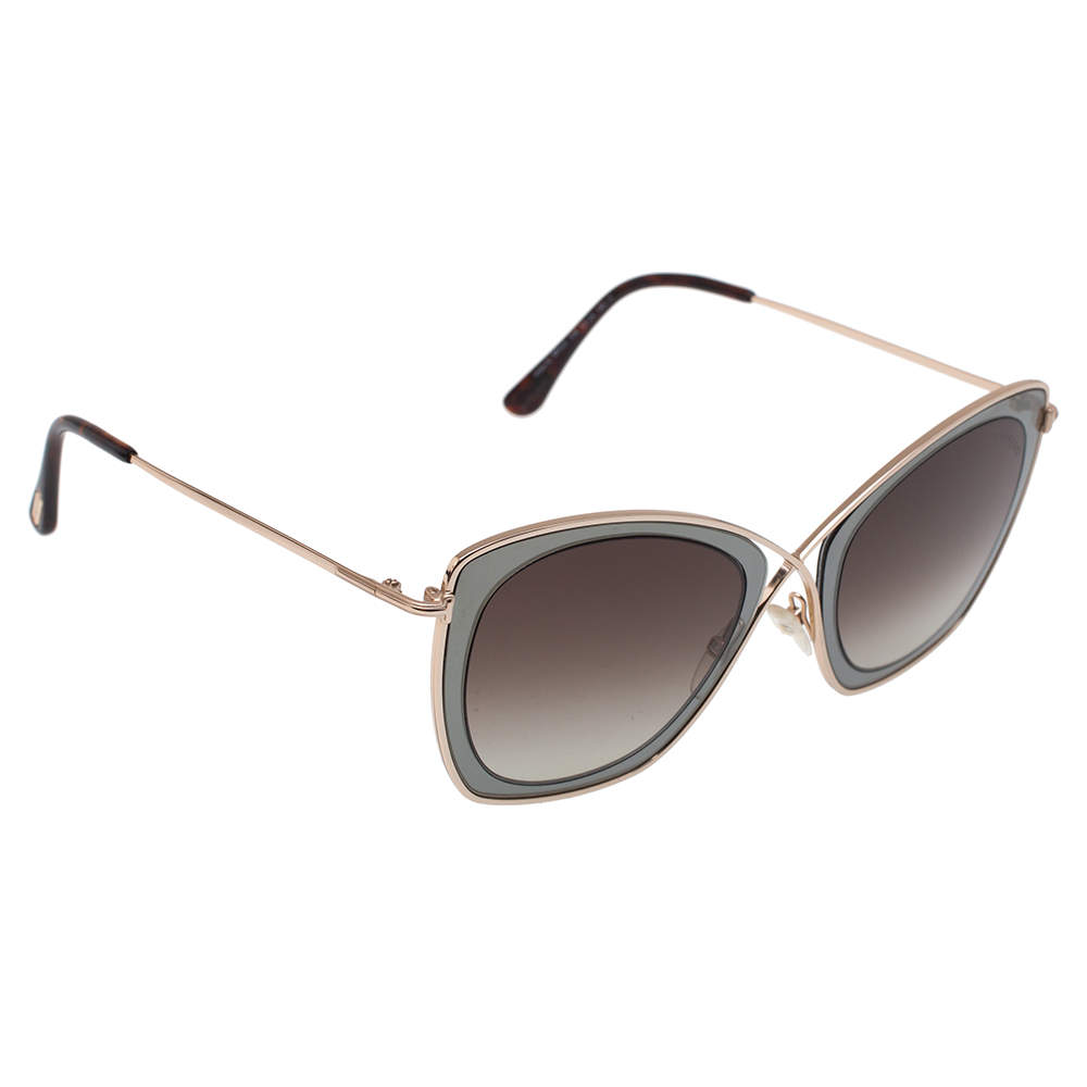 Tom Ford Pale Gold Tone/ Brown Gradient TF605 India 02 Butterfly Sunglasses