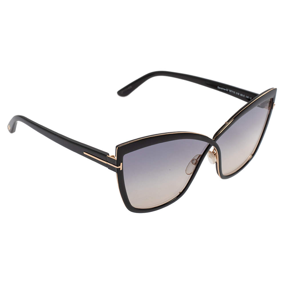 مملوكة مسبقًا Tom Ford Black/Grey Sandrine TF715 Gradient Oversized Sunglasses