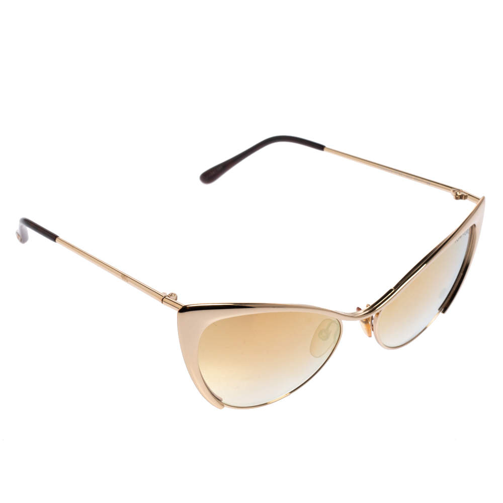 Pre Owned نظارة شمسية توم فورد ناتاسيا معدن ذهبي اللون مرآة عين القطة