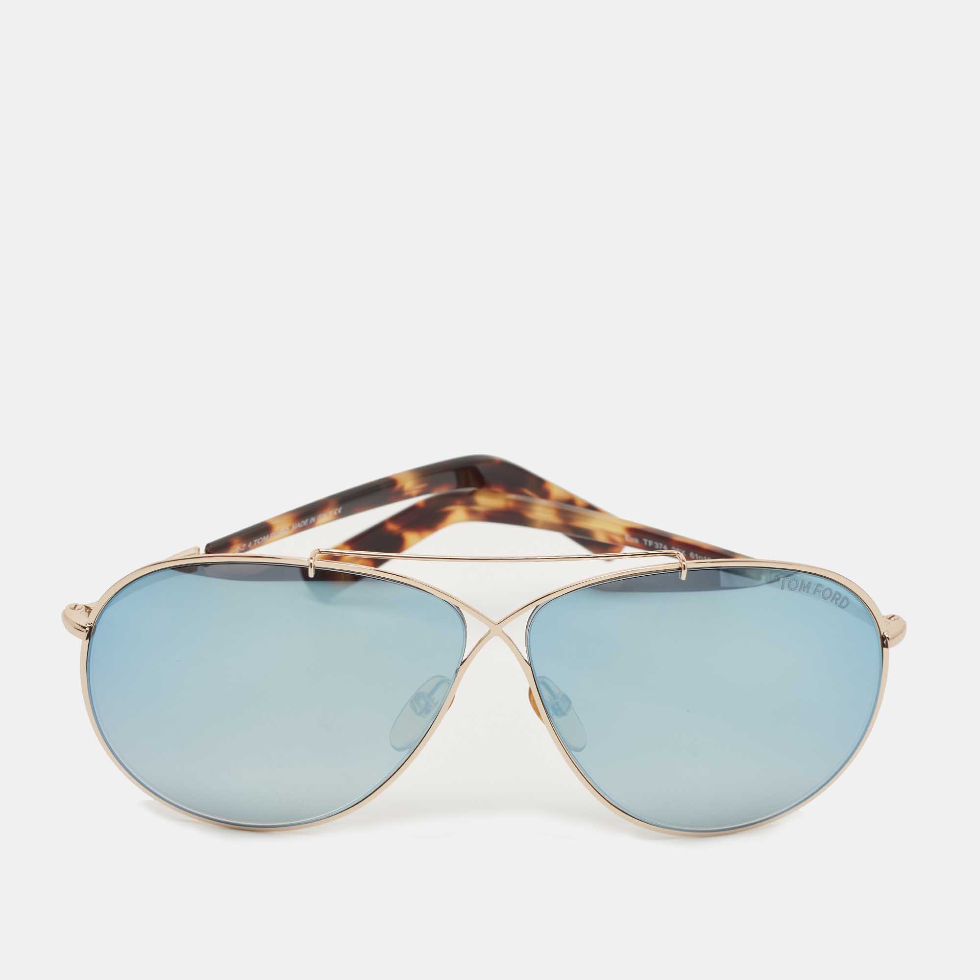 Pre Owned Tom Ford Brown/Blue Eva TF374 Mirror Aviator Sunglasses
