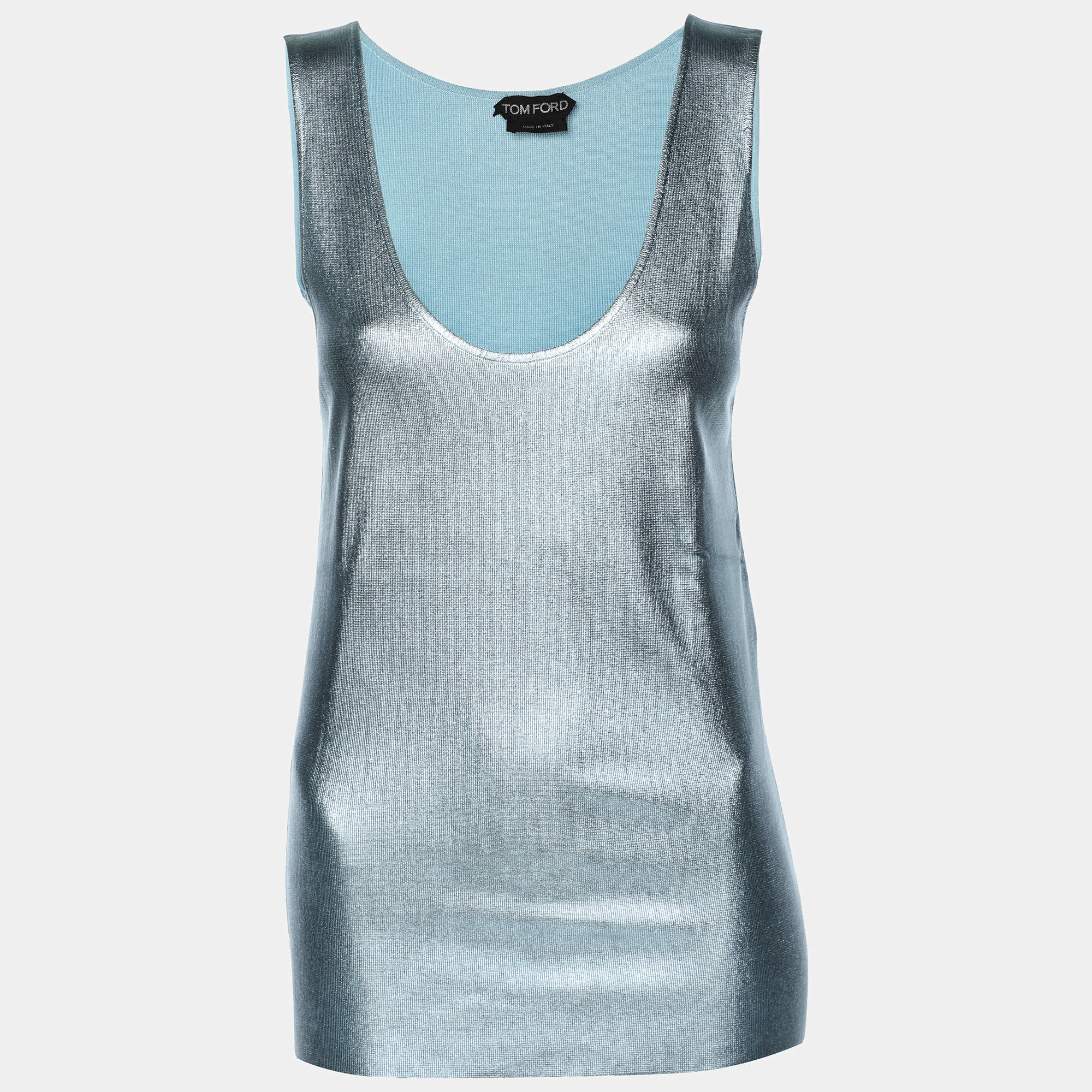Pre Owned Tom Ford Metallic Baby Blue Viscose Tank Top S