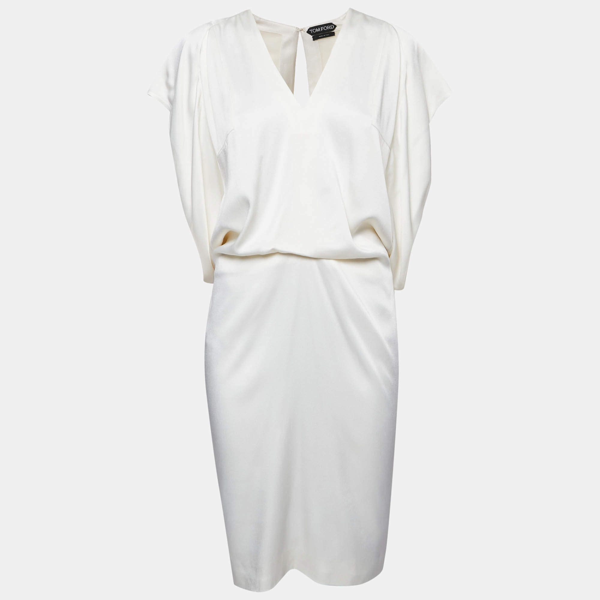 Tom Ford White Sateen Draped Mini Dress M
