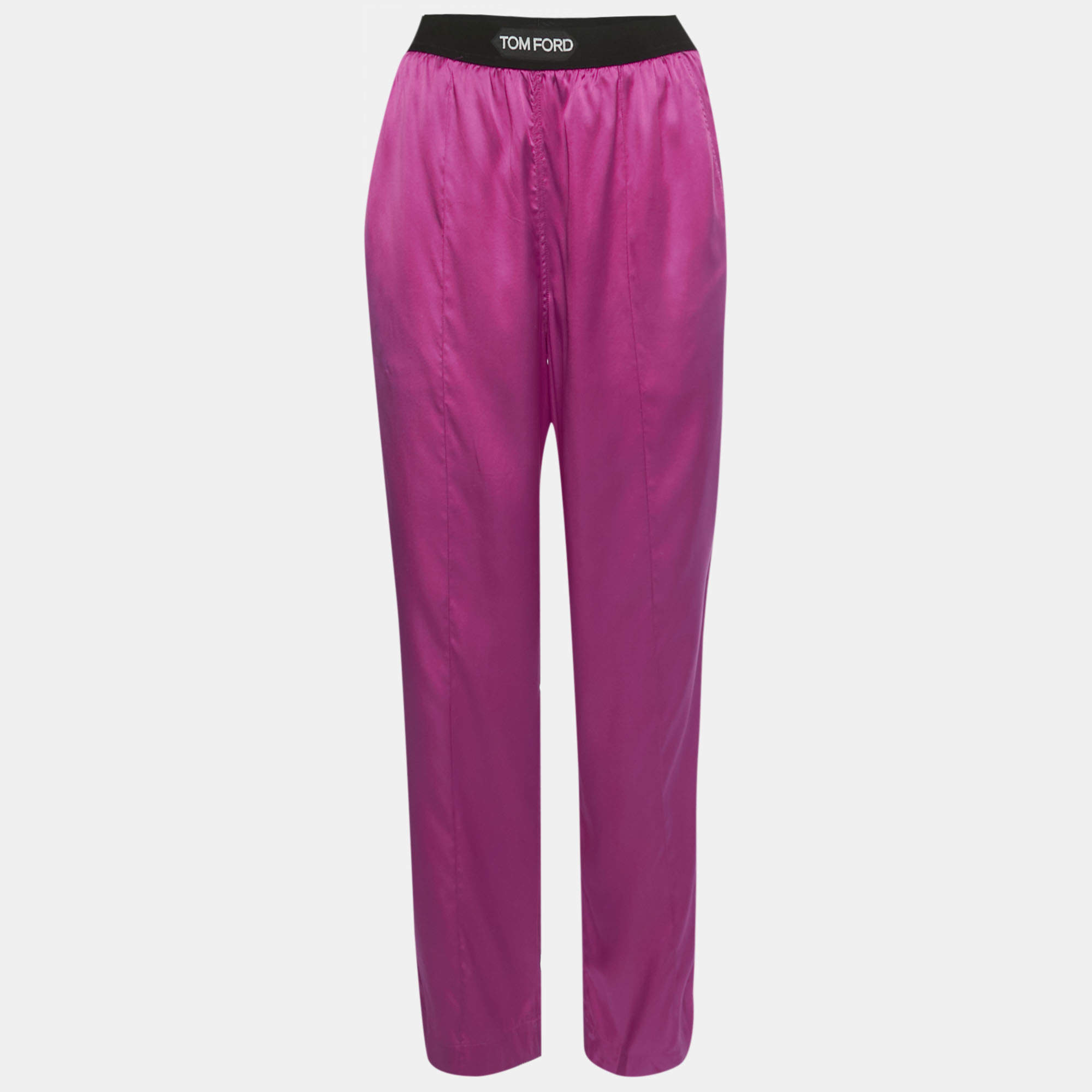 Pre Owned Tom Ford Pink Logo Waistband Silk PJ Pants XS