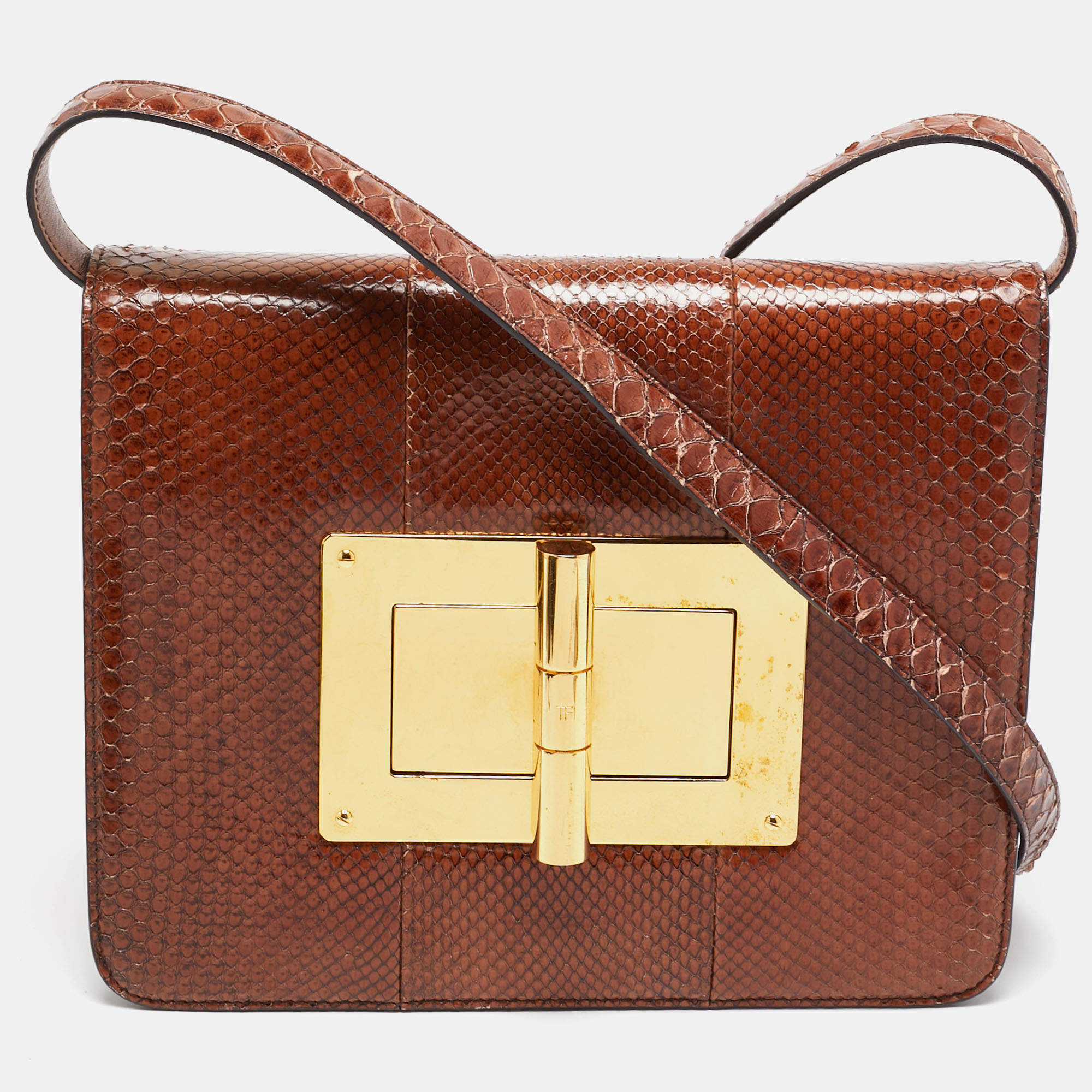 Tom Ford Brown Python Large Natalia Shoulder Bag