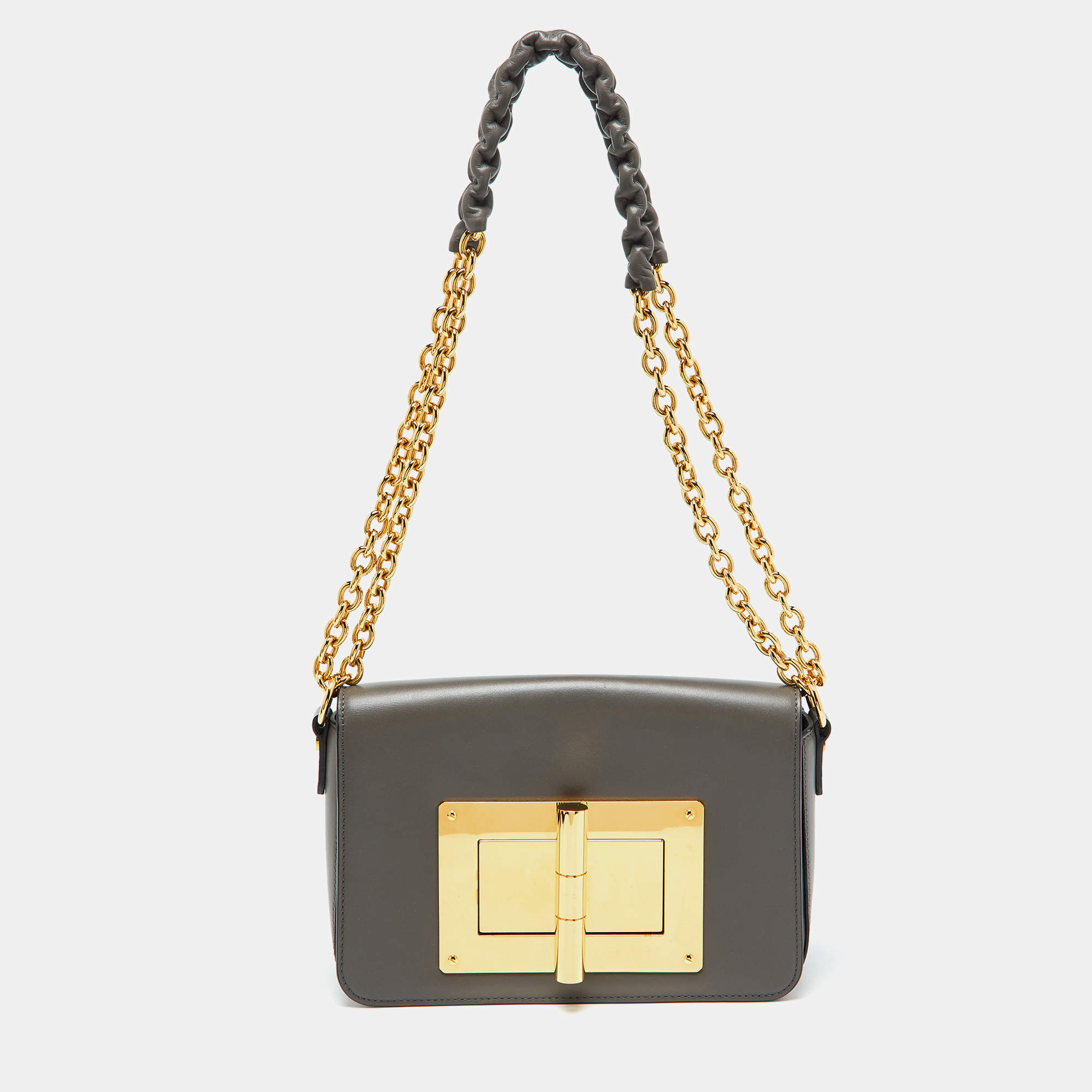 Tom Ford Grey Leather Small Chain Natalia Shoulder Bag