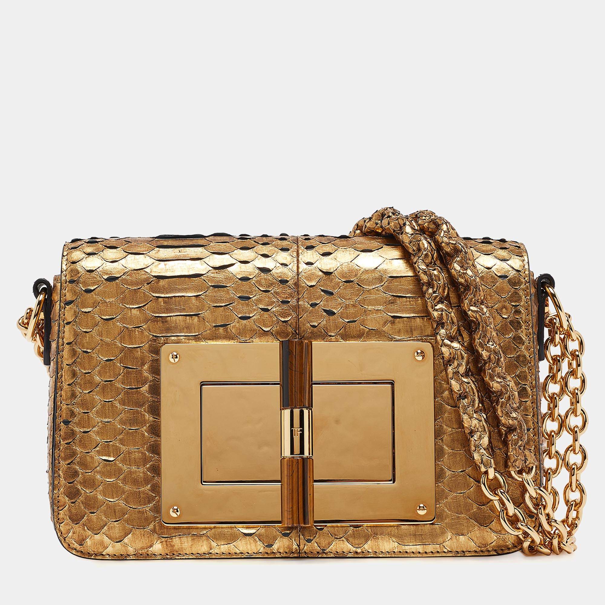 Tom Ford Gold Python Small Chain Natalia Shoulder Bag