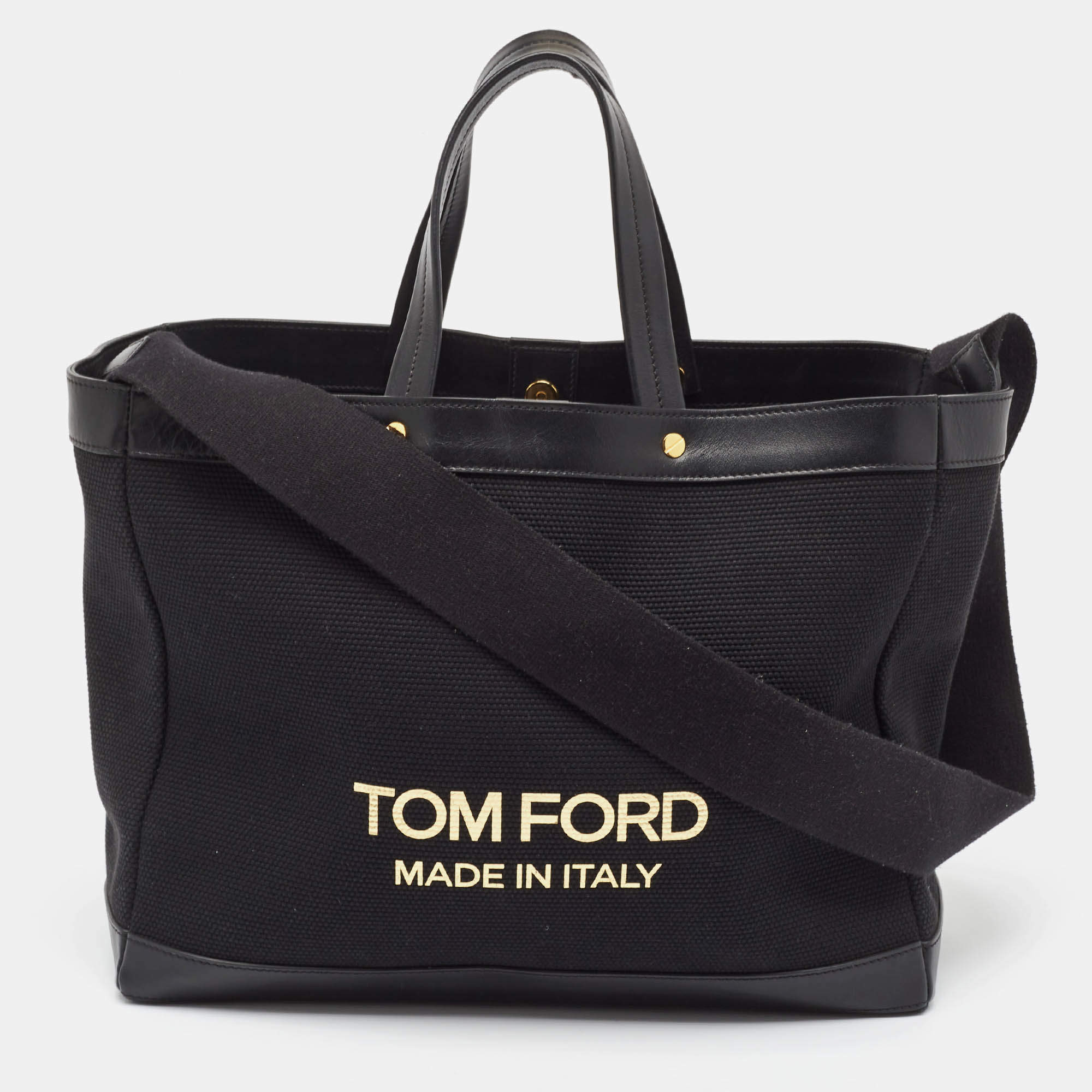 Pre Owned Tom Ford Black Canvas and Leather T Screw Tote