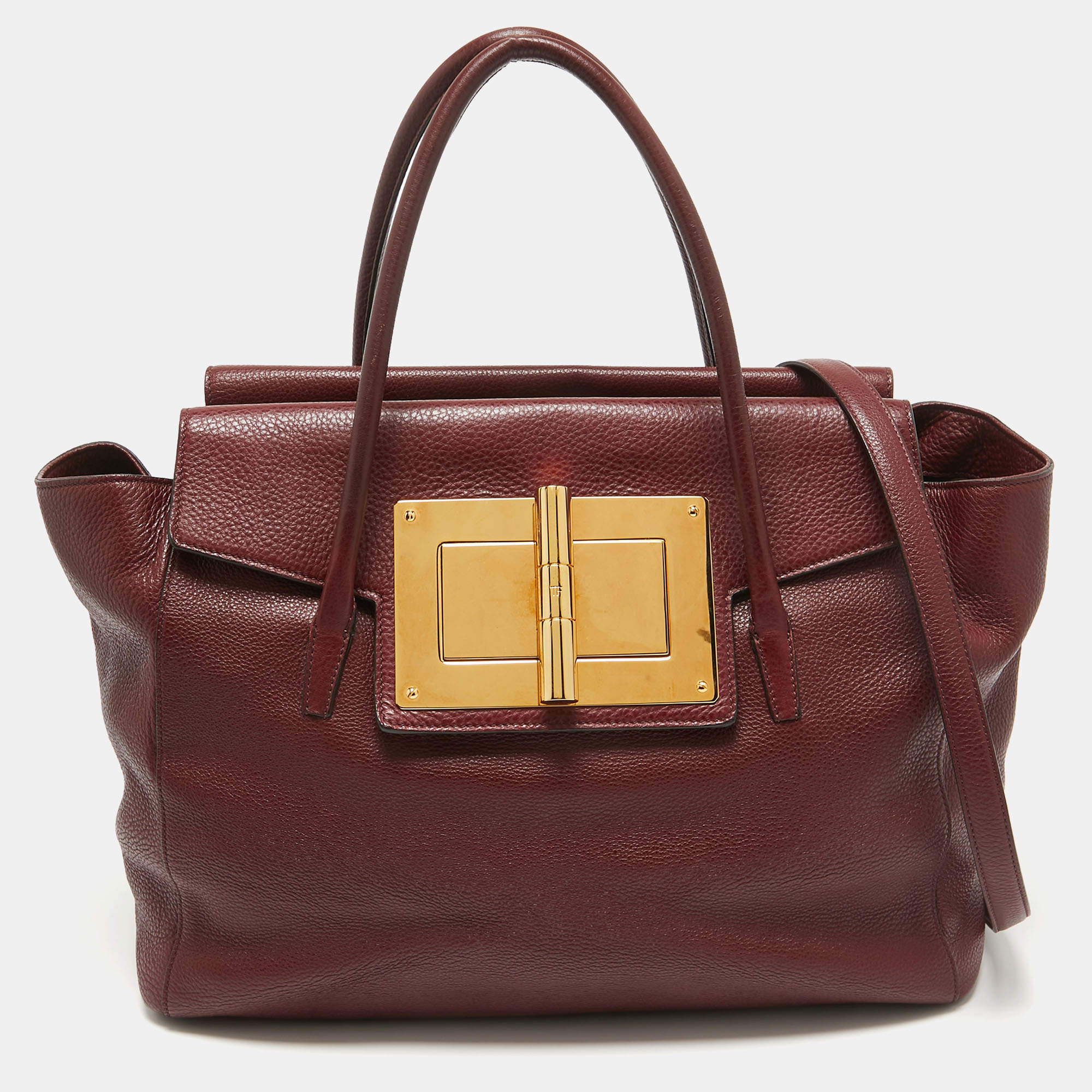 Tom Ford Dark Red Leather Turn-Lock Natalia Tote