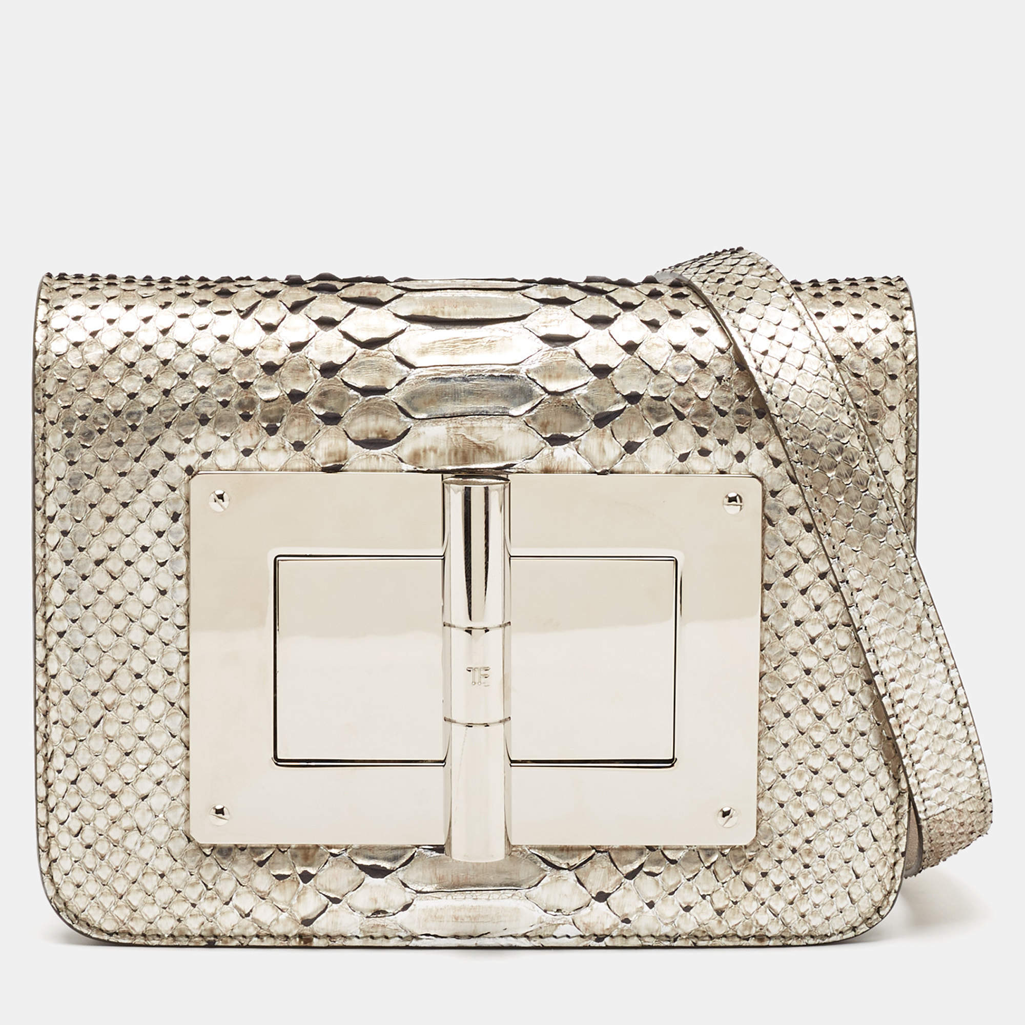 Pre Owned Tom Ford Silver Python Small Natalia Crossbody Bag