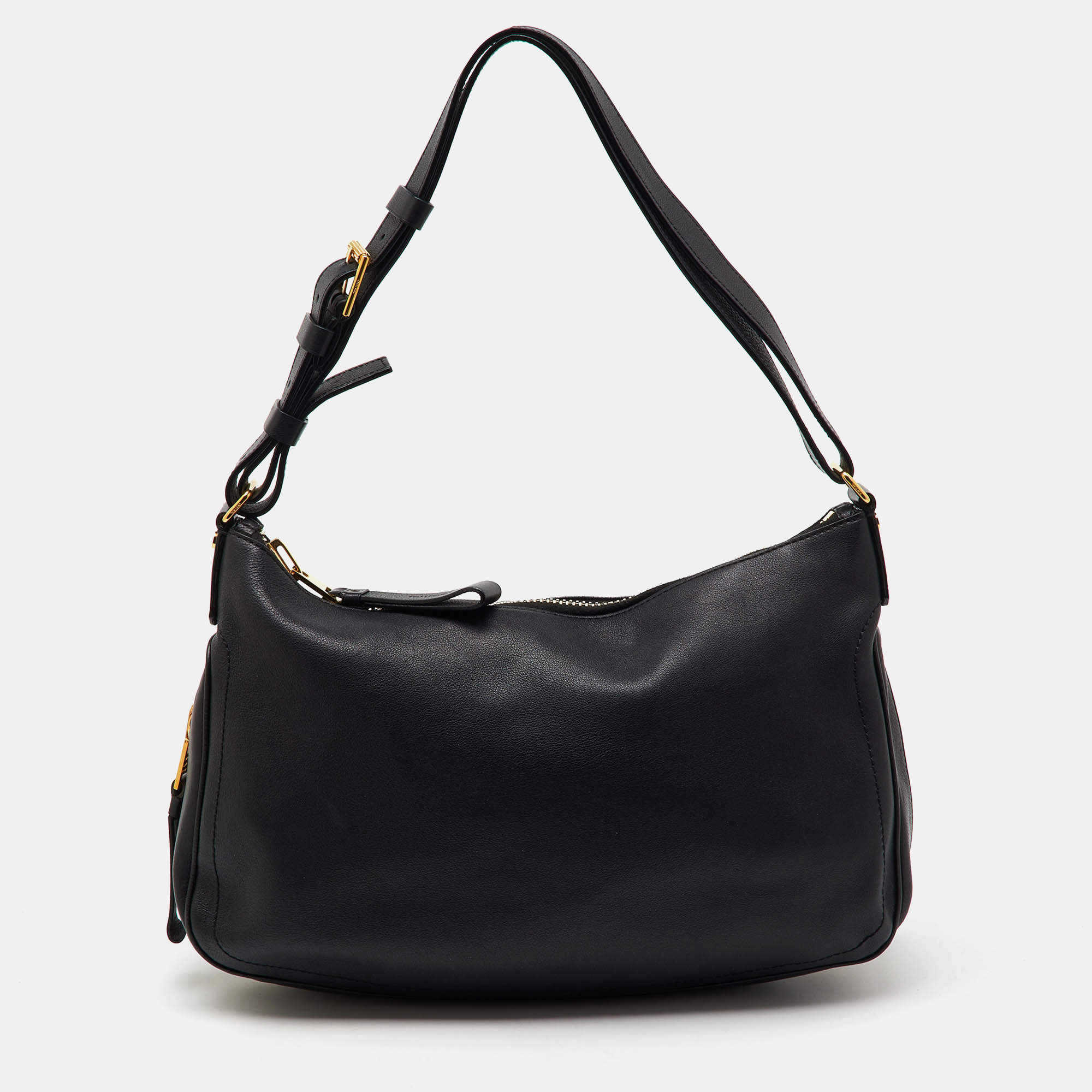 Tom Ford Black Leather Zip Around Shoulder Bag