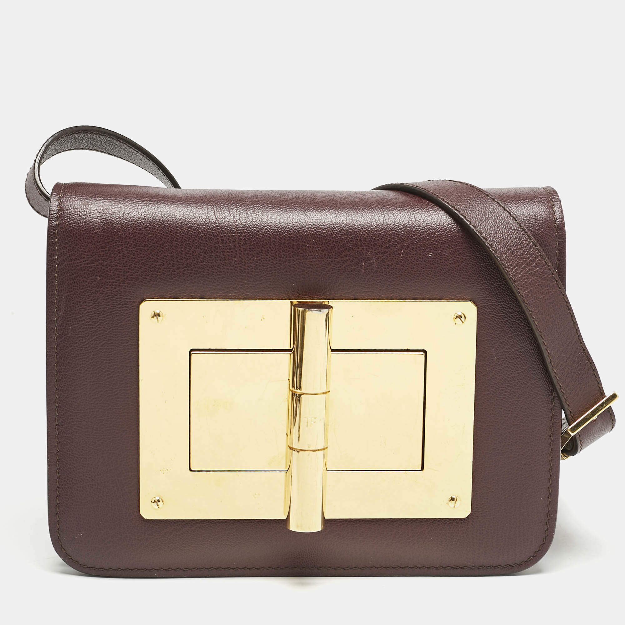 Tom Ford Burgundy Leather Small Natalia Crossbody Bag