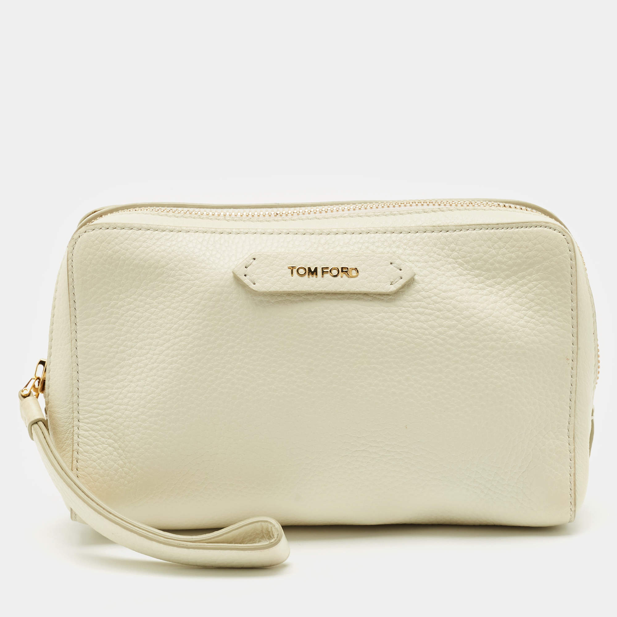 Tom Ford Off White Leather Wristlet Pouch