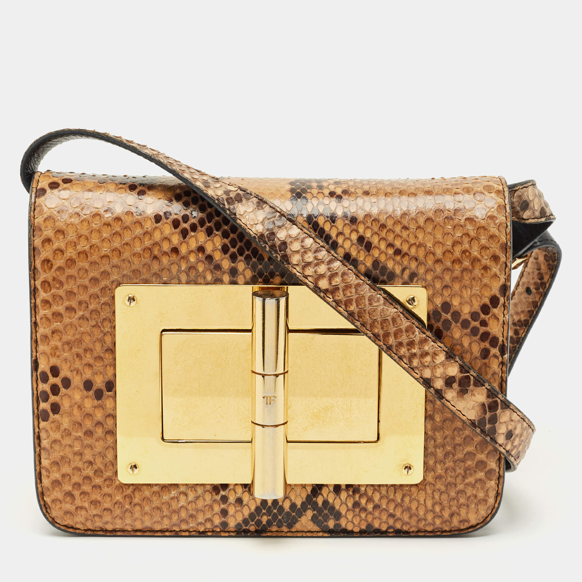 Pre Owned Tom Ford Brown Python Small Natalia Crossbody Bag