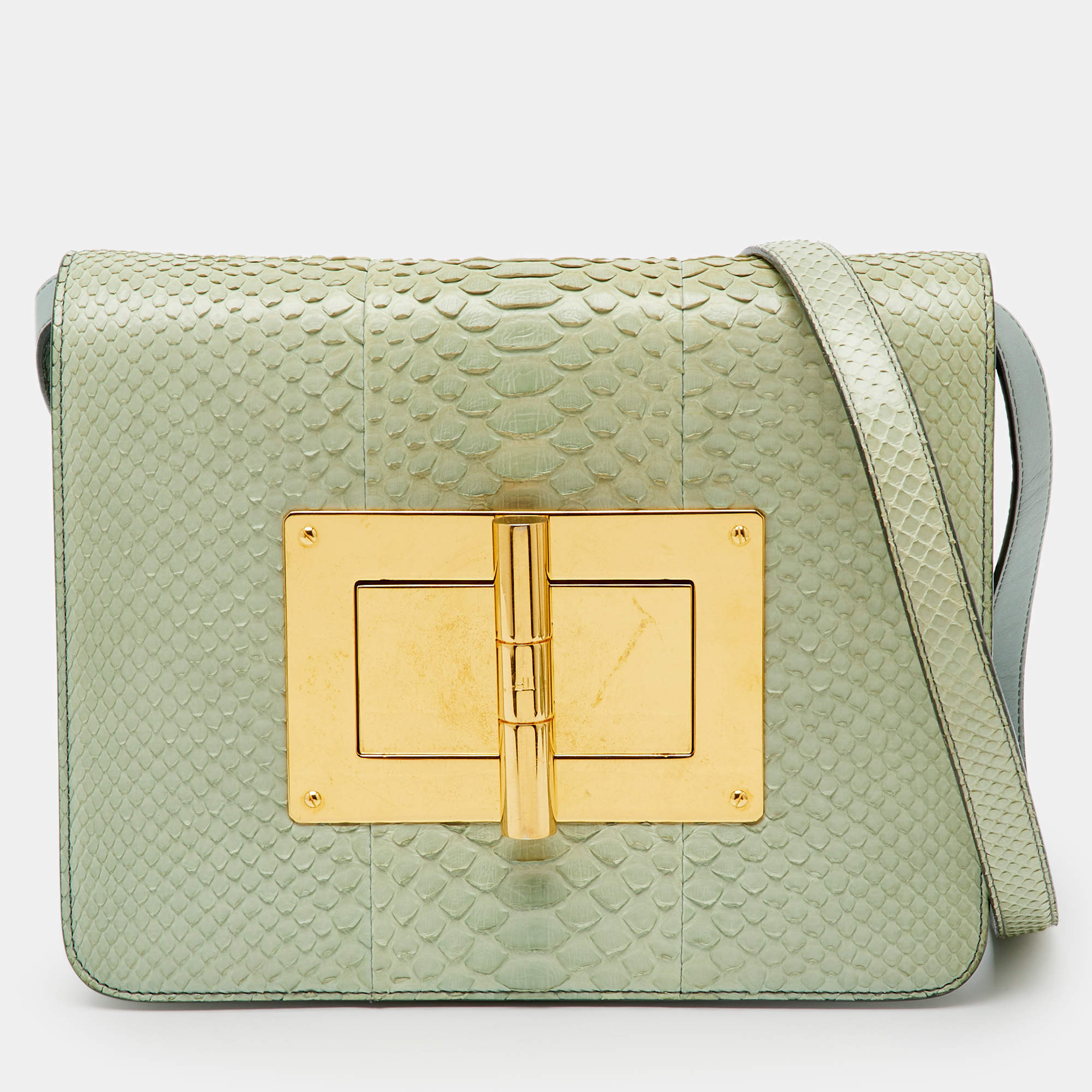 Pre Owned Tom Ford Mint Green Python Large Natalia Shoulder Bag