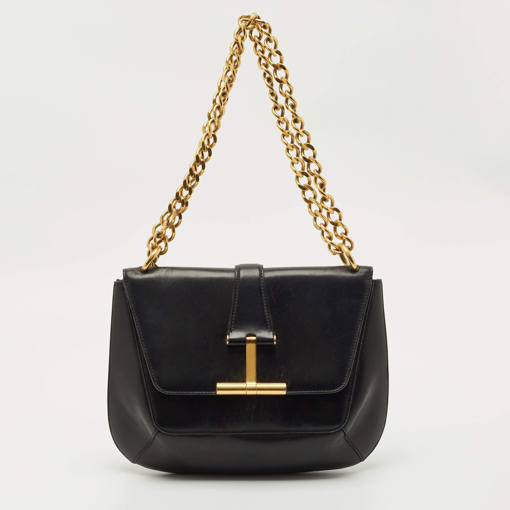 Pre Owned Tom Ford Black Leather Tara Chain Shoulder Bag