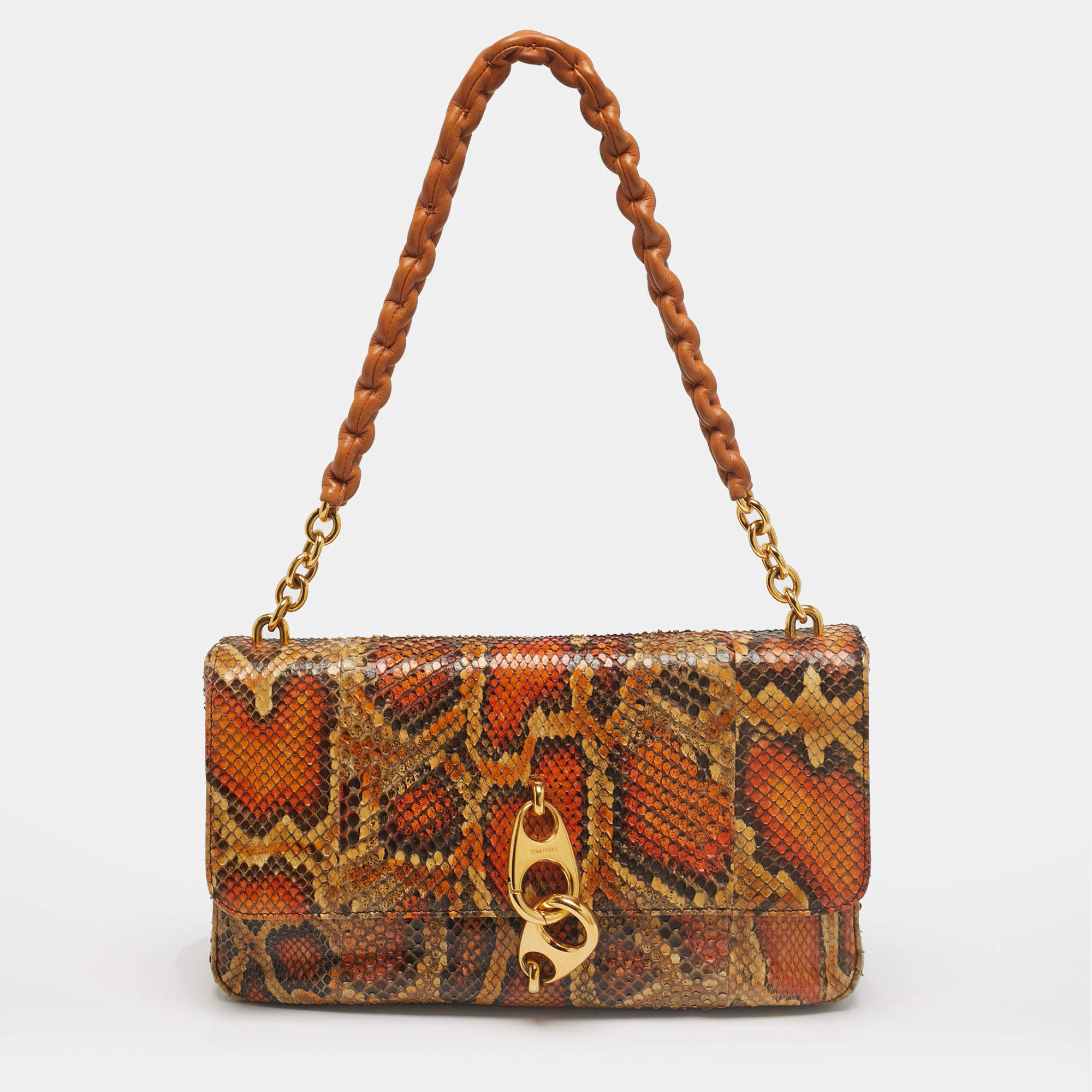 Pre Owned Tom Ford Orange/Cream Python Carine Shoulder Bag