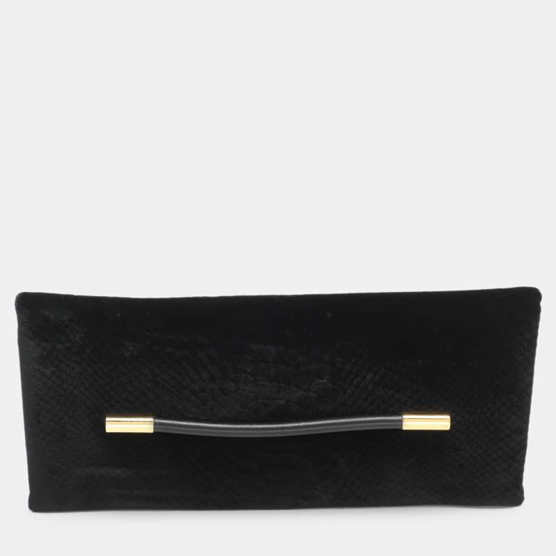 Pre Owned Tom Ford Ava Black Python Print Velvet Clutch