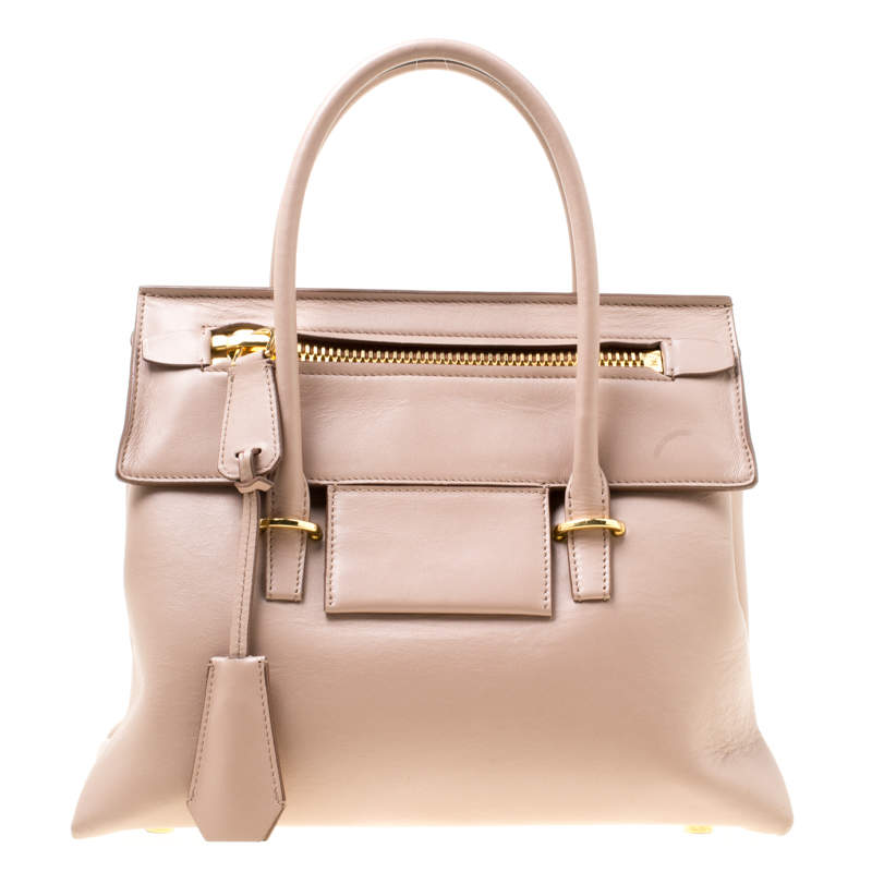 Tom Ford Beige Leather Icon Top Handle Bag