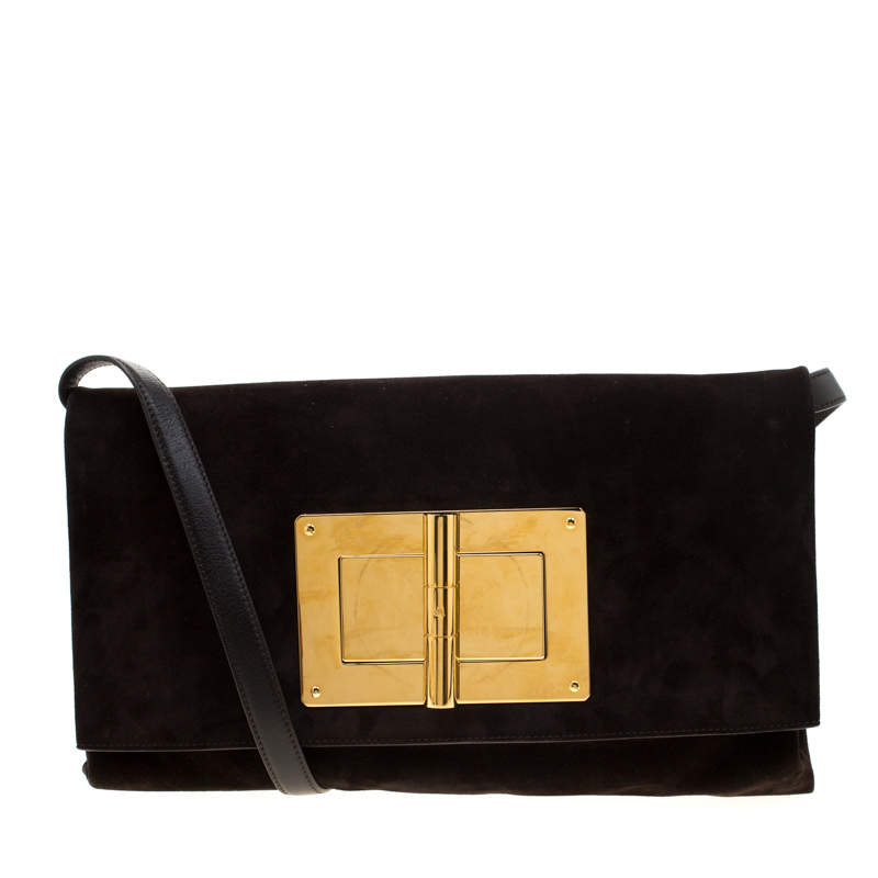 Tom Ford Dark Brown Nubuck leather Natalia Convertible Clutch