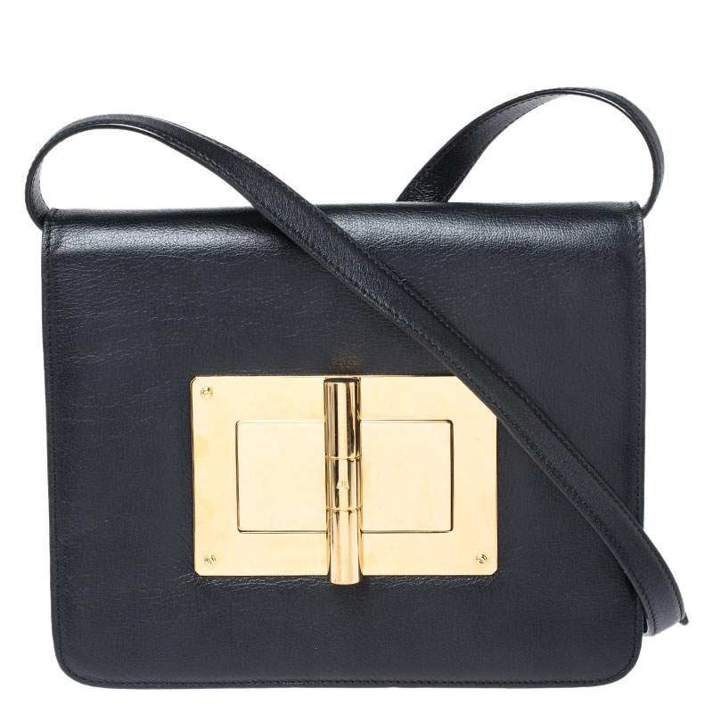 مملوكة مسبقًا Tom Ford Black Leather Natalia Crossbody Bag