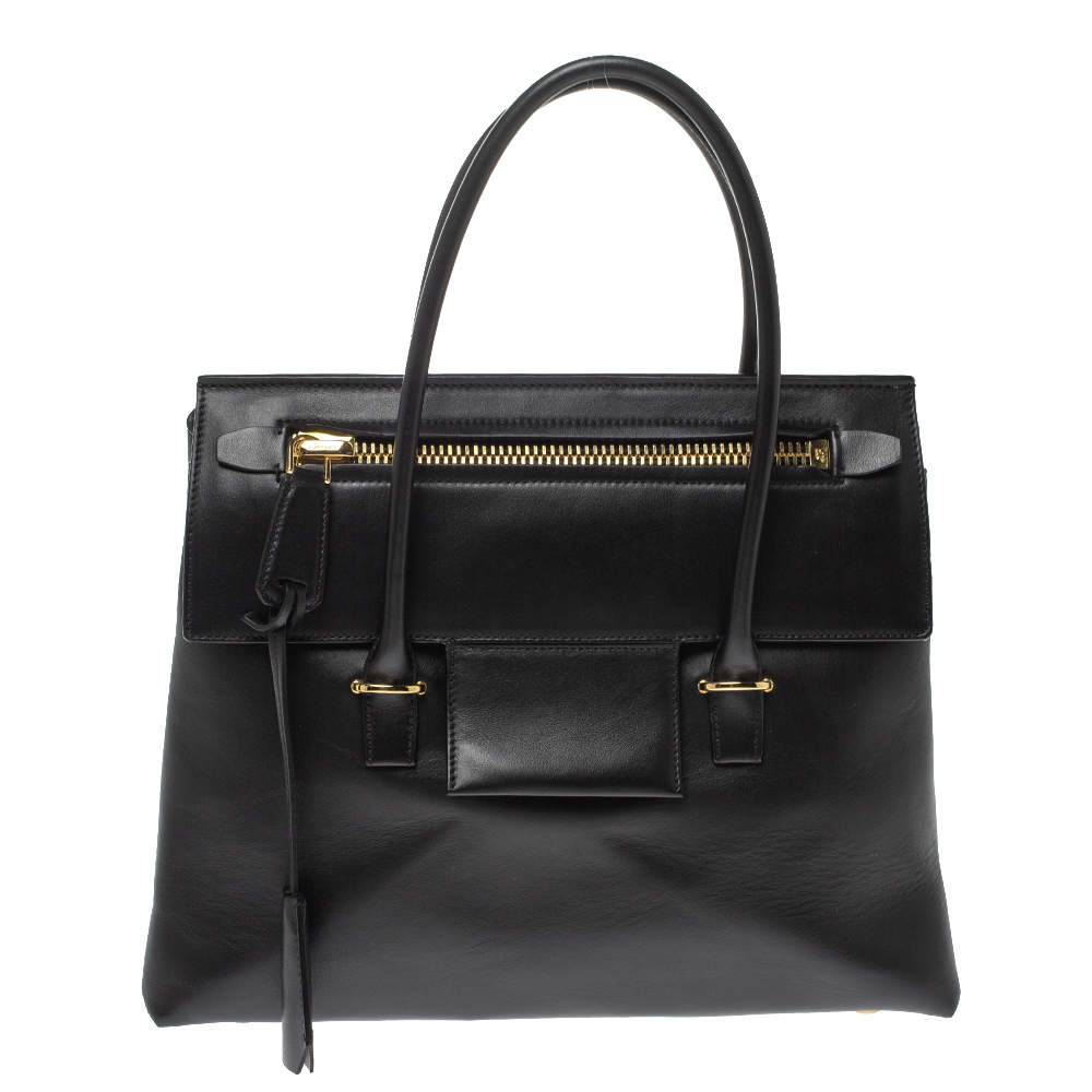 Pre Owned Tom Ford Black Leather Icon Tote