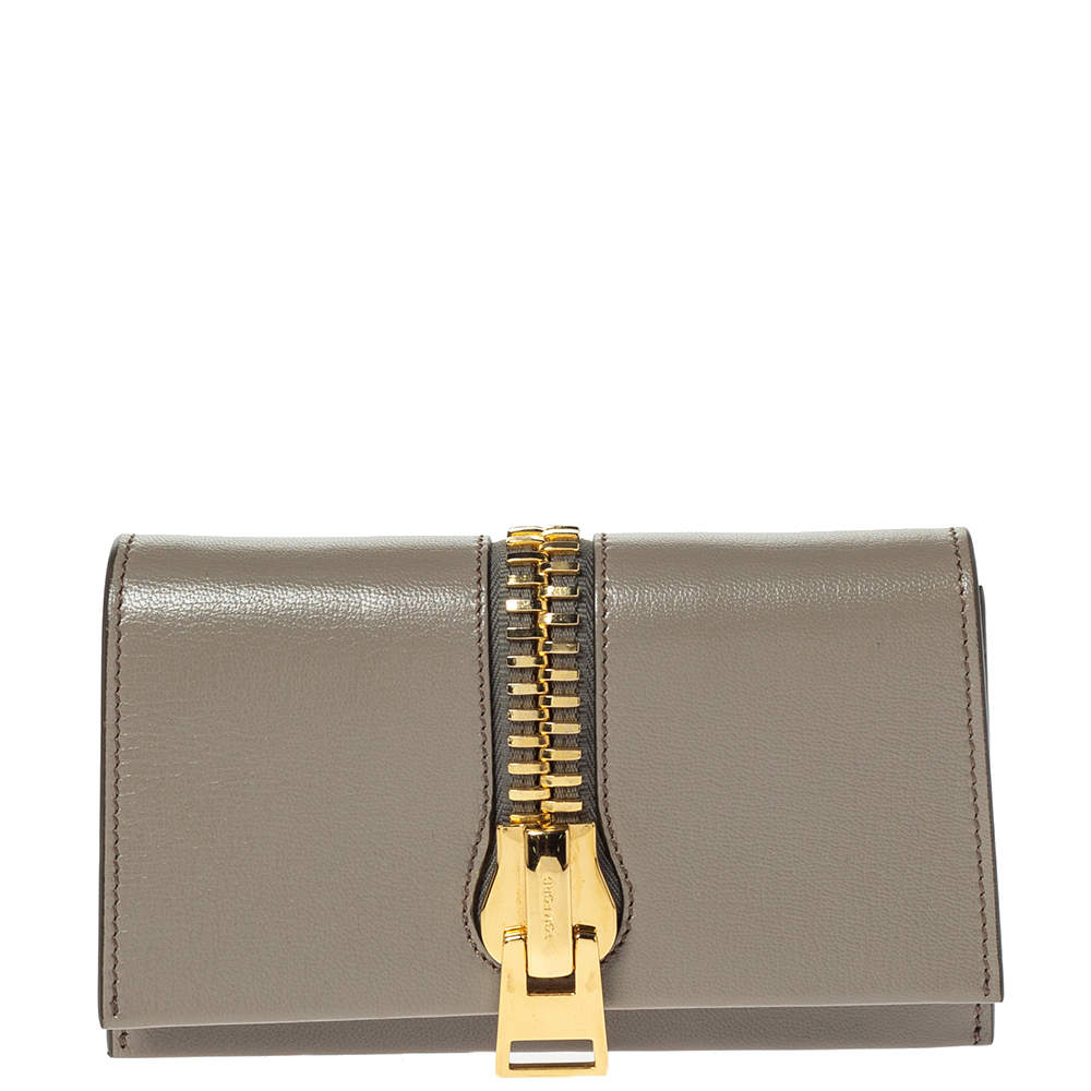 Tom Ford Beige Small Zip Front Leather Clutch
