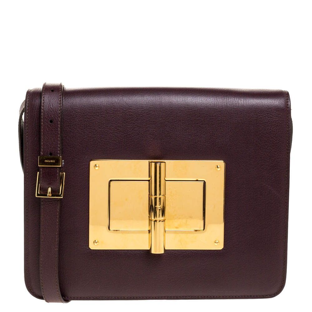 Tom Ford Burgundy Leather Large Natalia Shoulder Bag