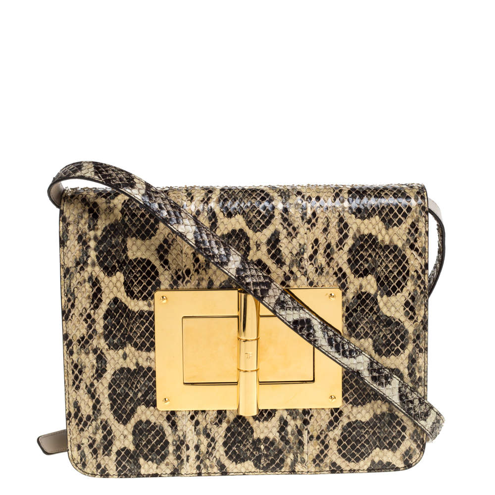 Pre Owned Tom Ford Black/Beige Python Large Natalia Shoulder Bag